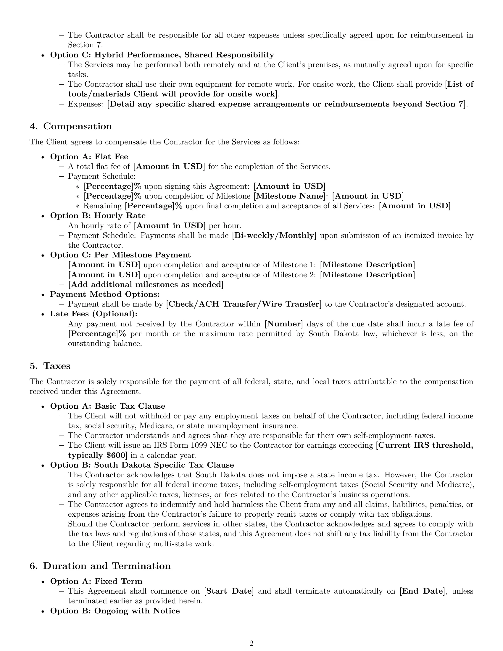 Preview page 2 of Pro South Dakota independent contractor agreement template