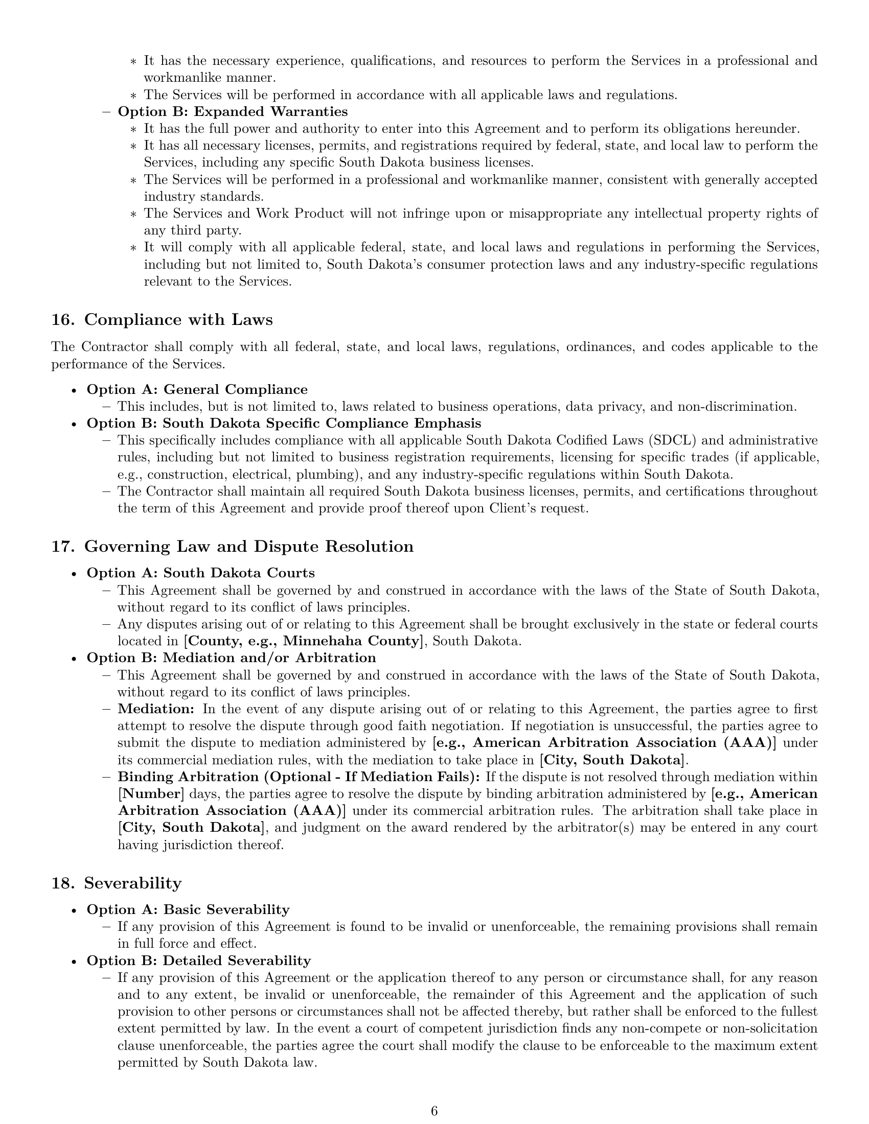 Preview page 6 of Pro South Dakota independent contractor agreement template