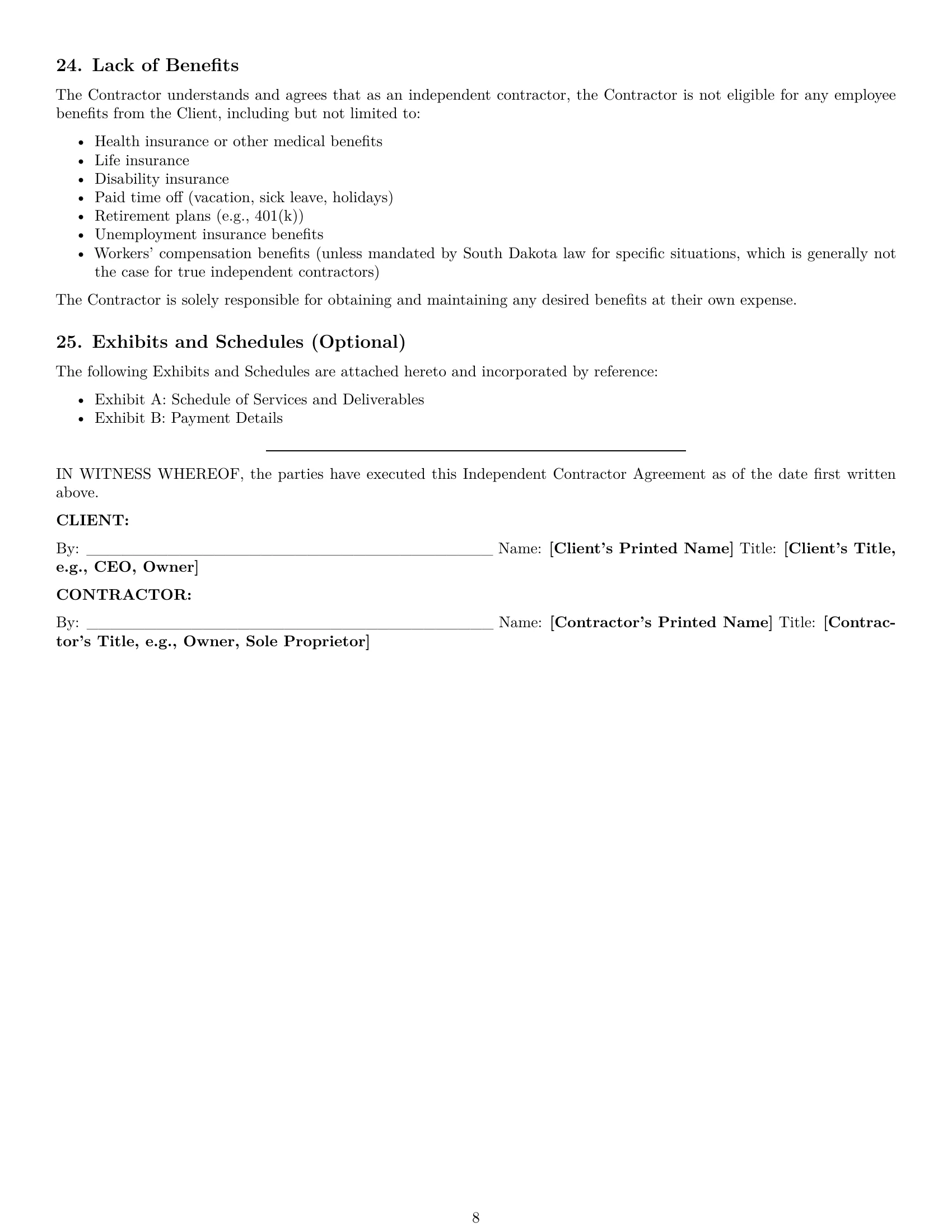 Preview page 8 of Pro South Dakota independent contractor agreement template