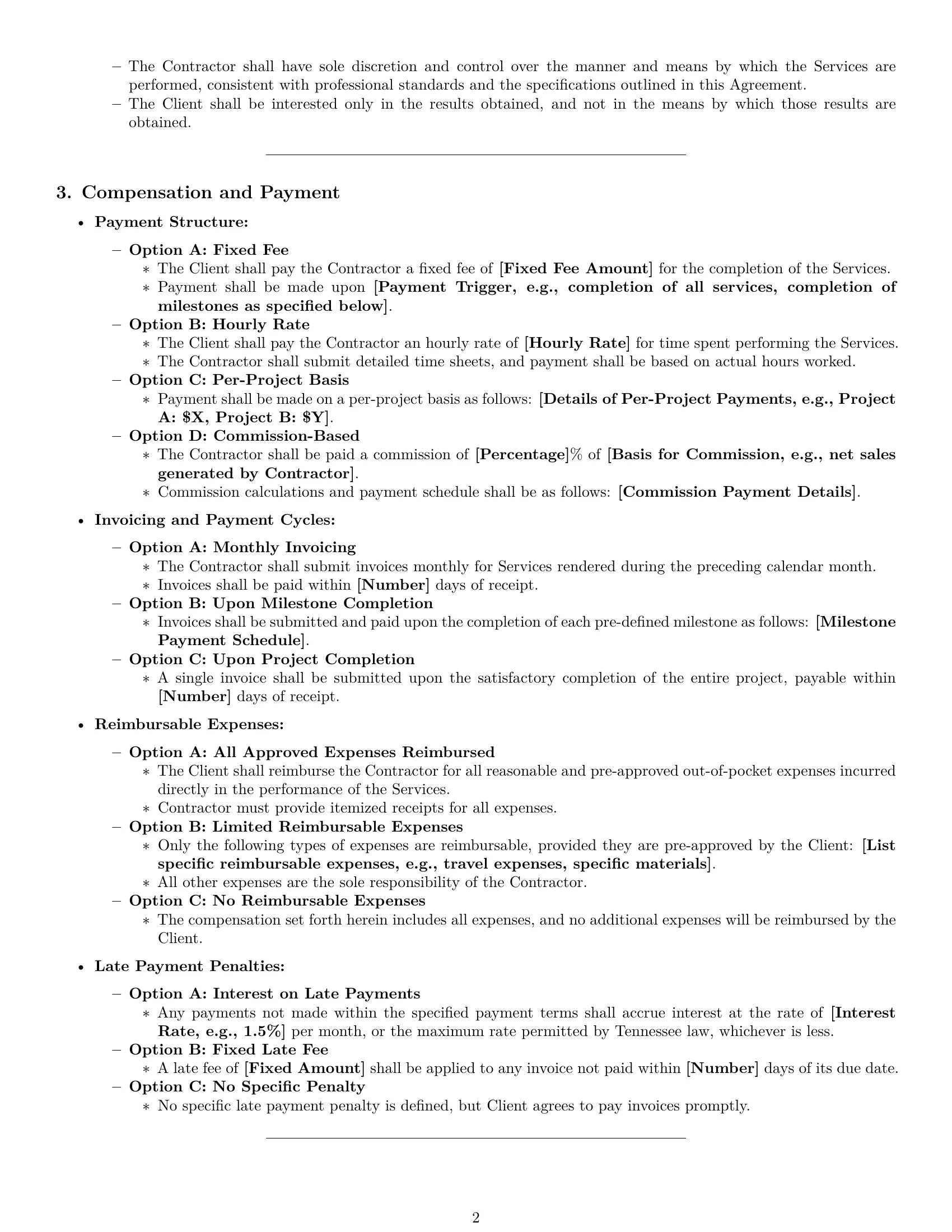 Preview page 2 of Pro Tennessee independent contractor agreement template