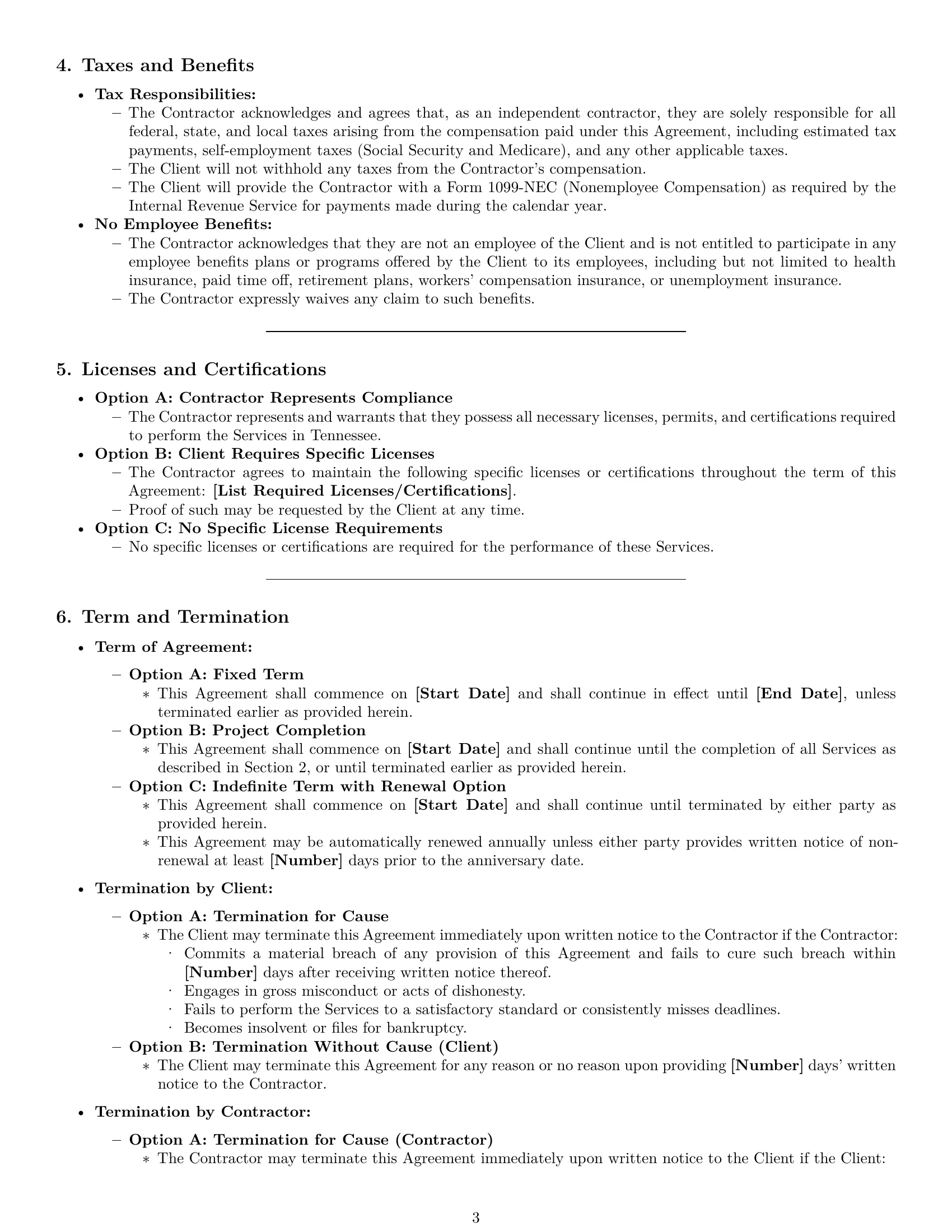 Preview page 3 of Pro Tennessee independent contractor agreement template