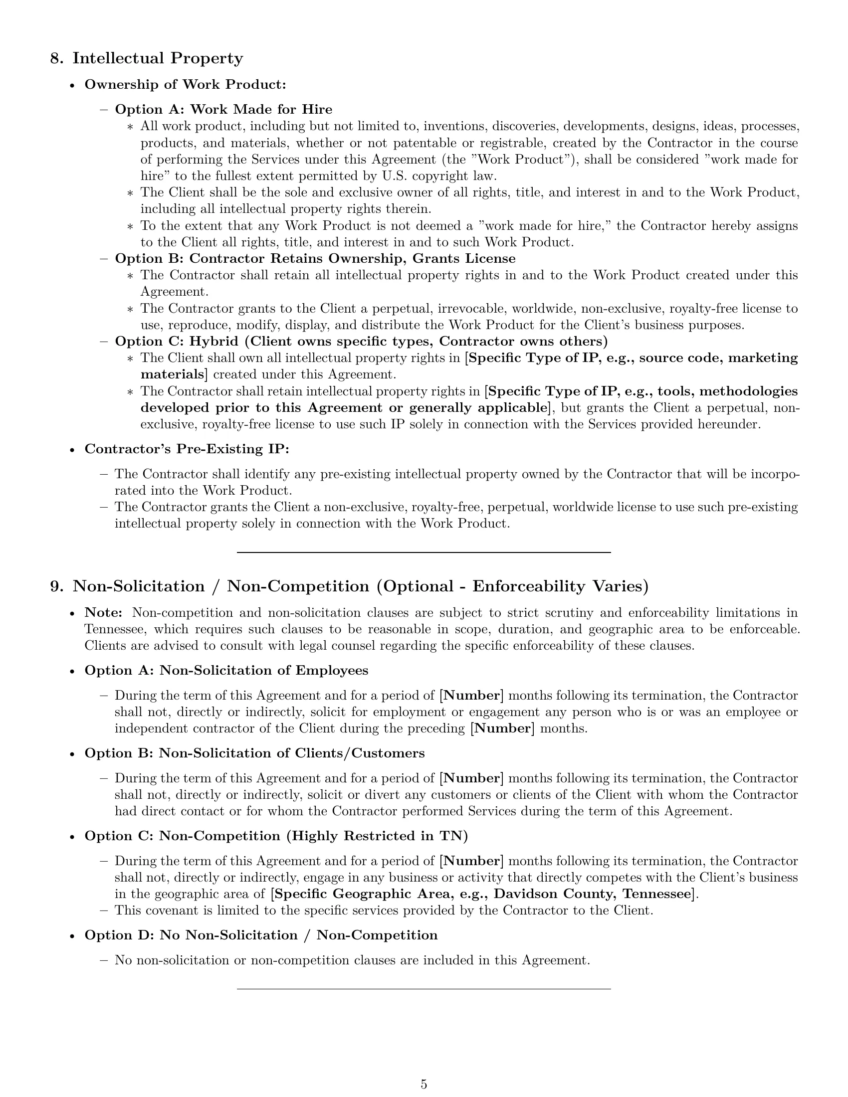 Preview page 5 of Pro Tennessee independent contractor agreement template