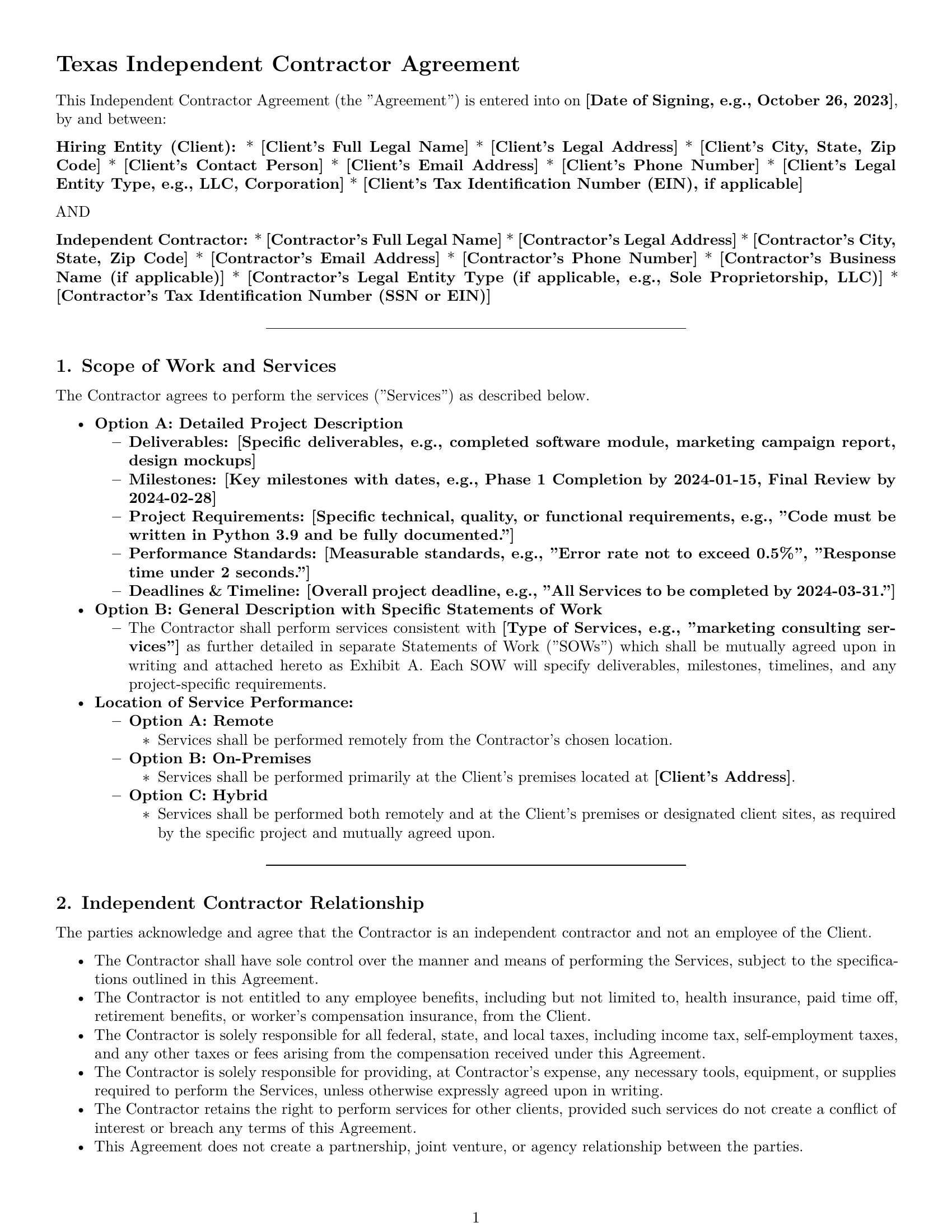 Preview page 1 of Pro Texas independent contractor agreement template