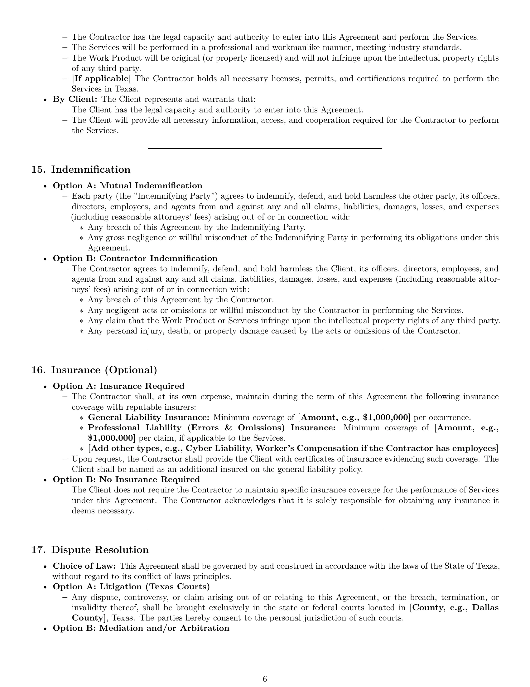 Preview page 6 of Pro Texas independent contractor agreement template