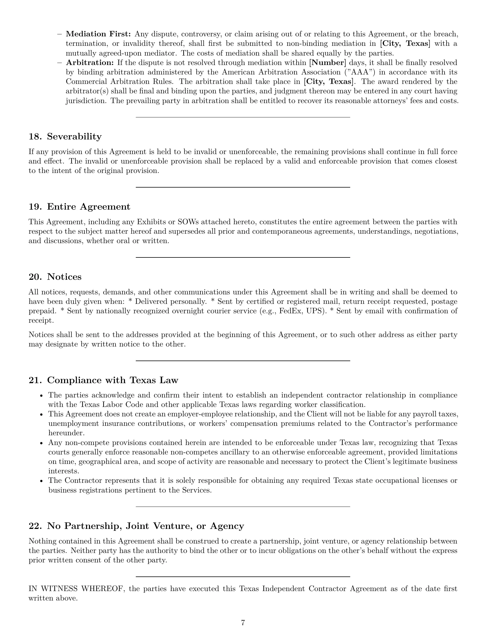 Preview page 7 of Pro Texas independent contractor agreement template