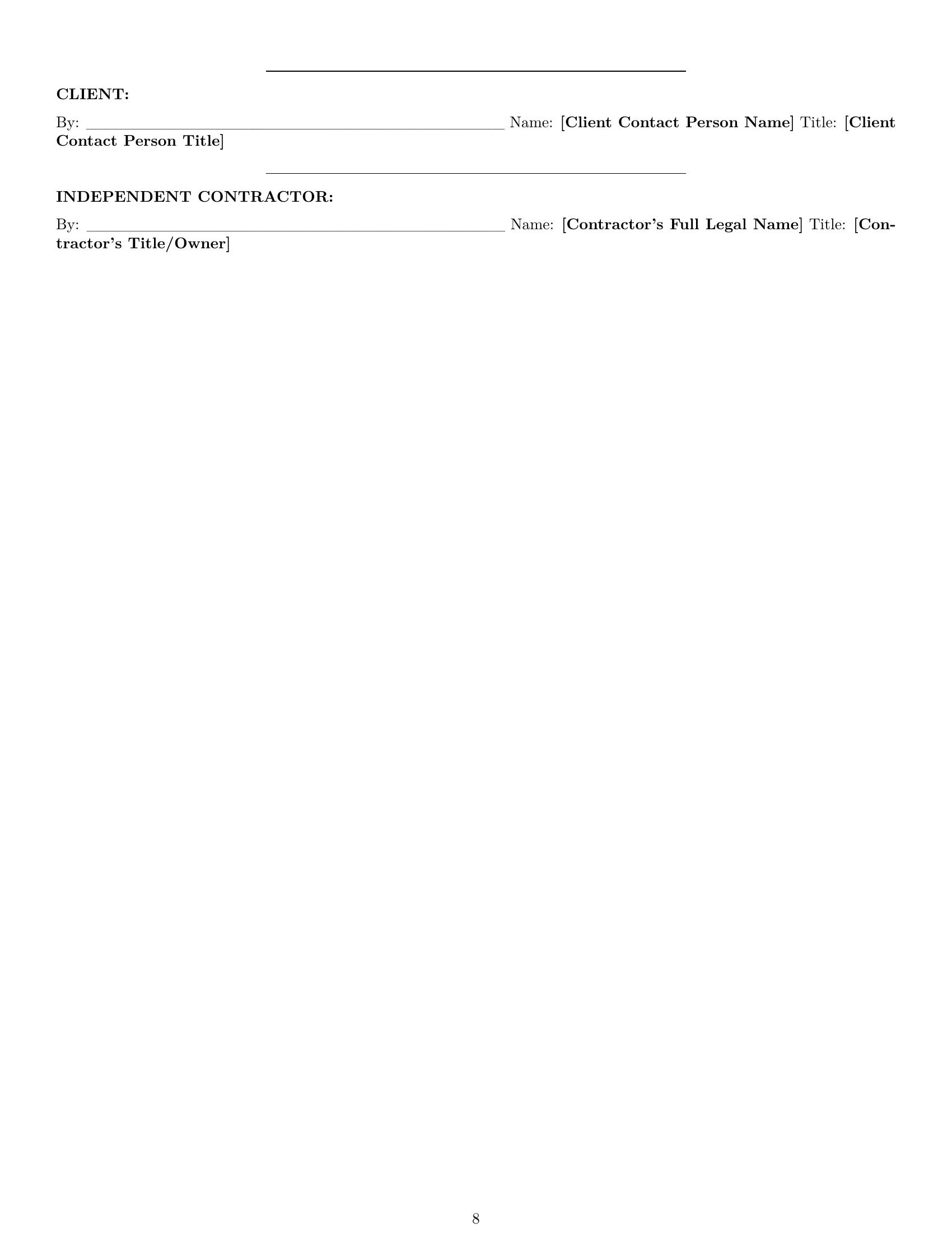 Preview page 8 of Pro Texas independent contractor agreement template