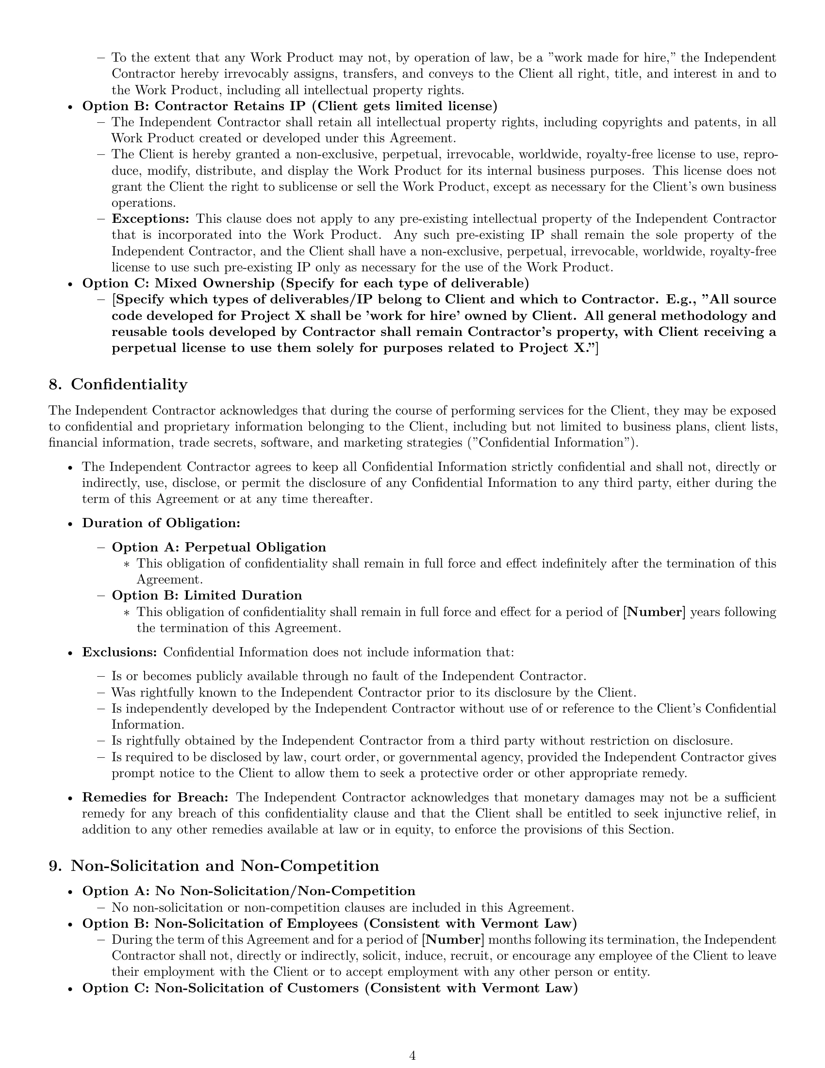 Preview page 4 of Pro Vermont independent contractor agreement template
