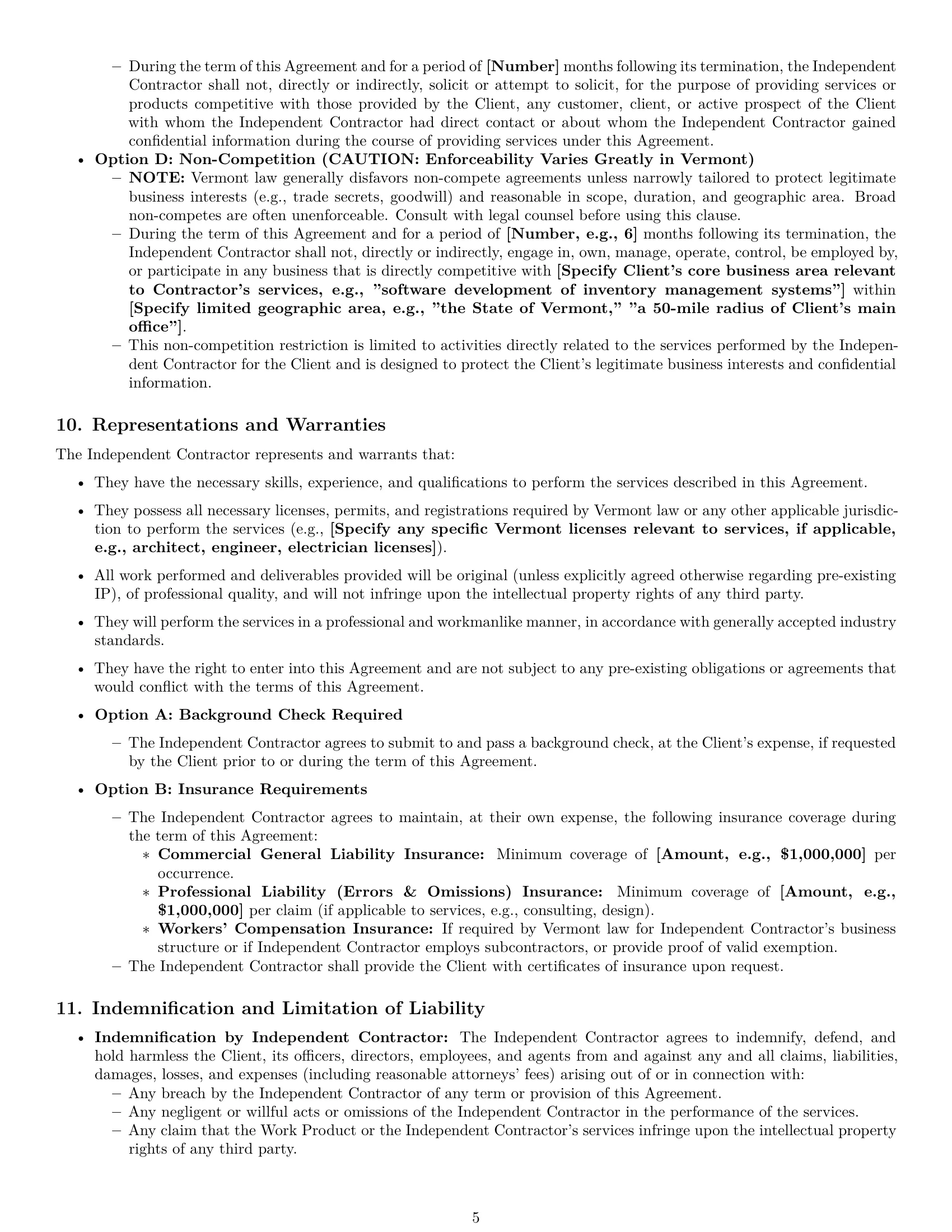 Preview page 5 of Pro Vermont independent contractor agreement template