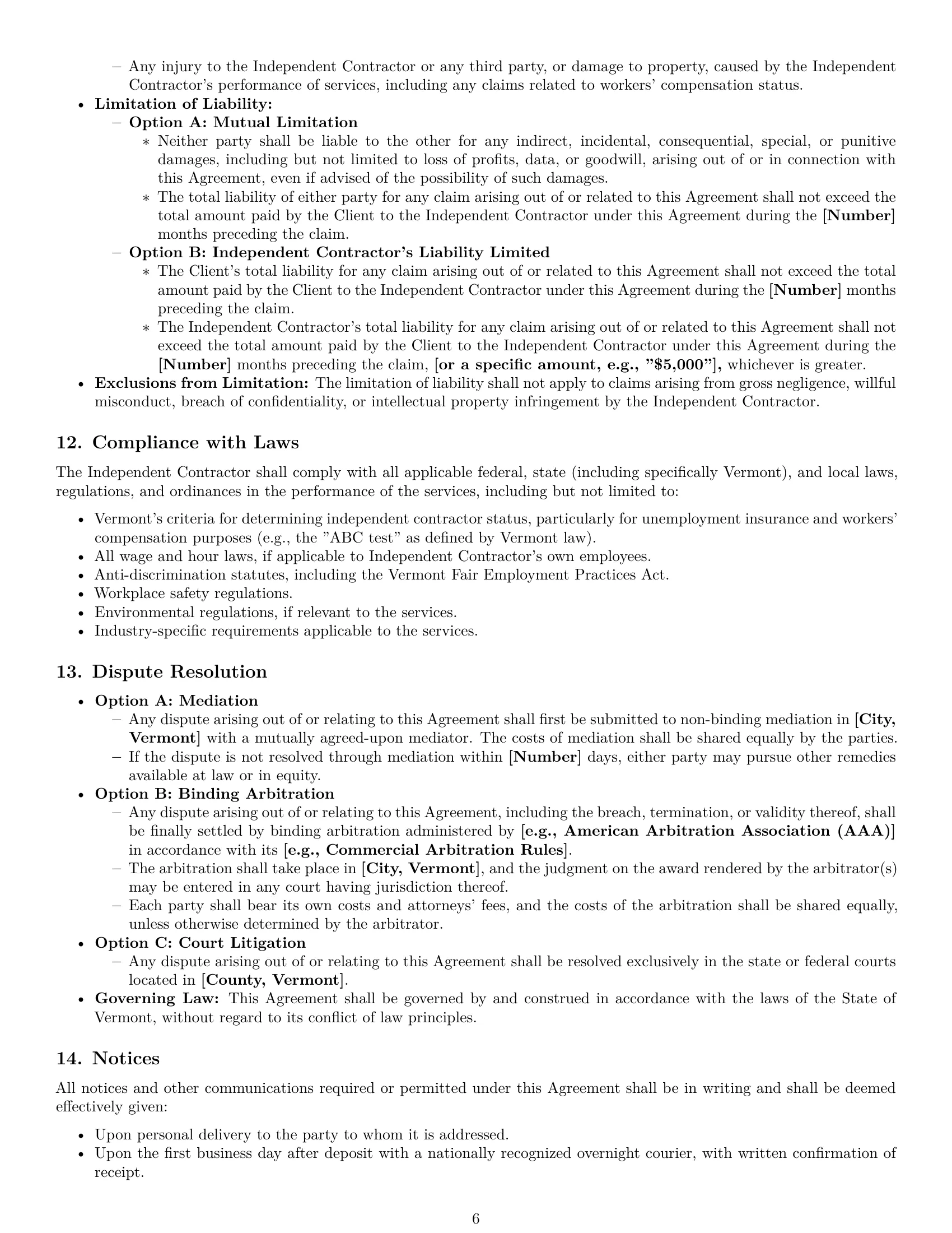 Preview page 6 of Pro Vermont independent contractor agreement template