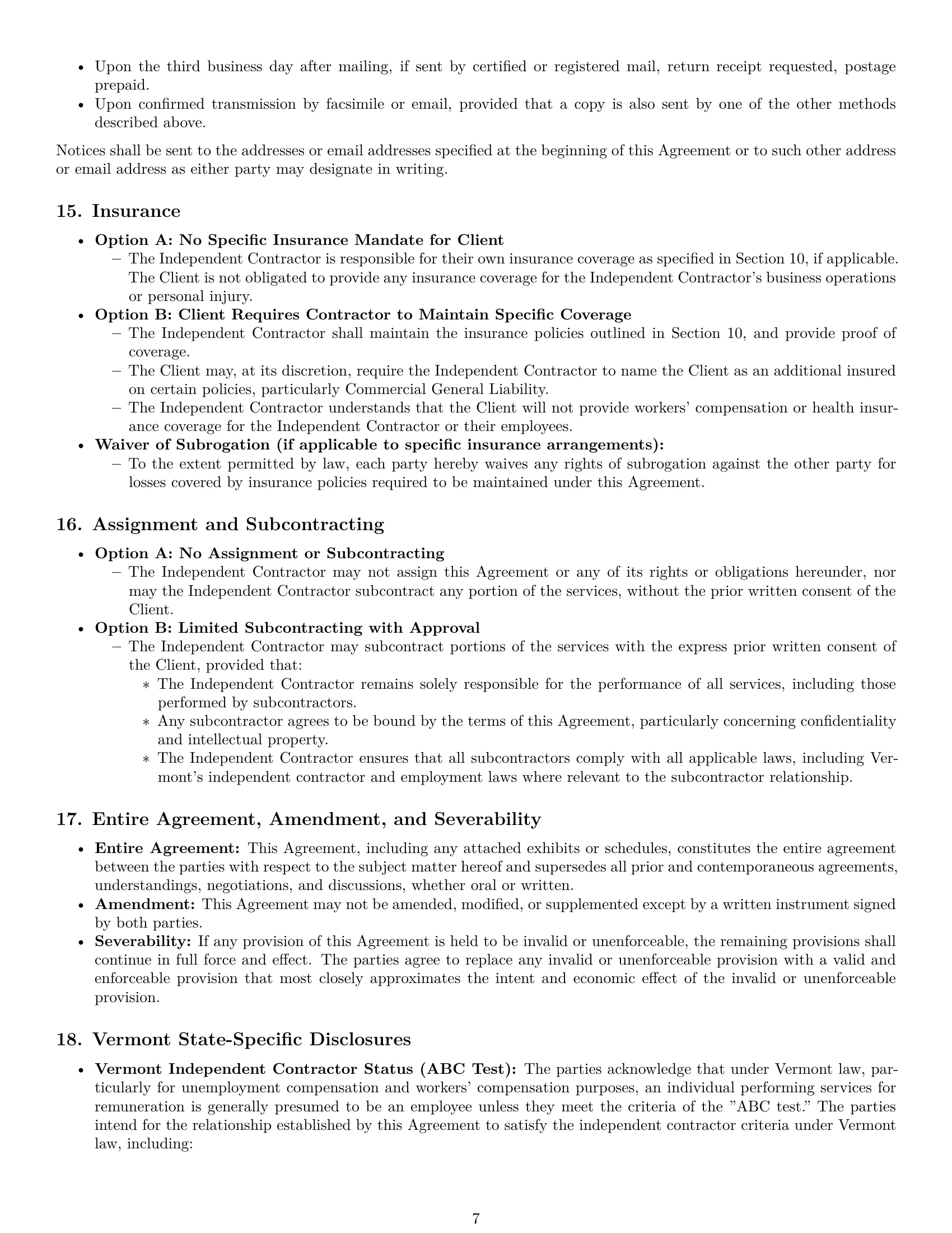 Preview page 7 of Pro Vermont independent contractor agreement template
