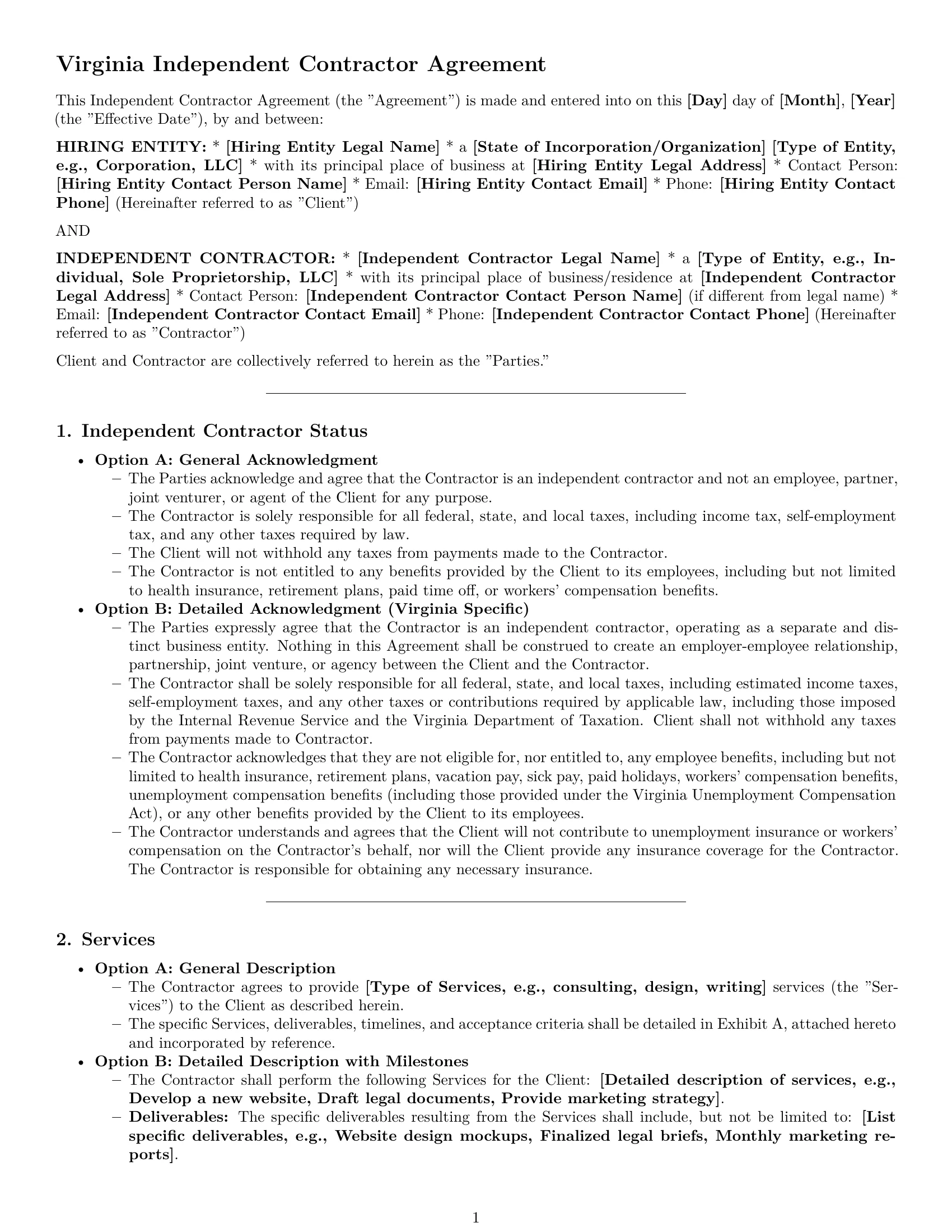 Preview page 1 of Pro Virginia independent contractor agreement template