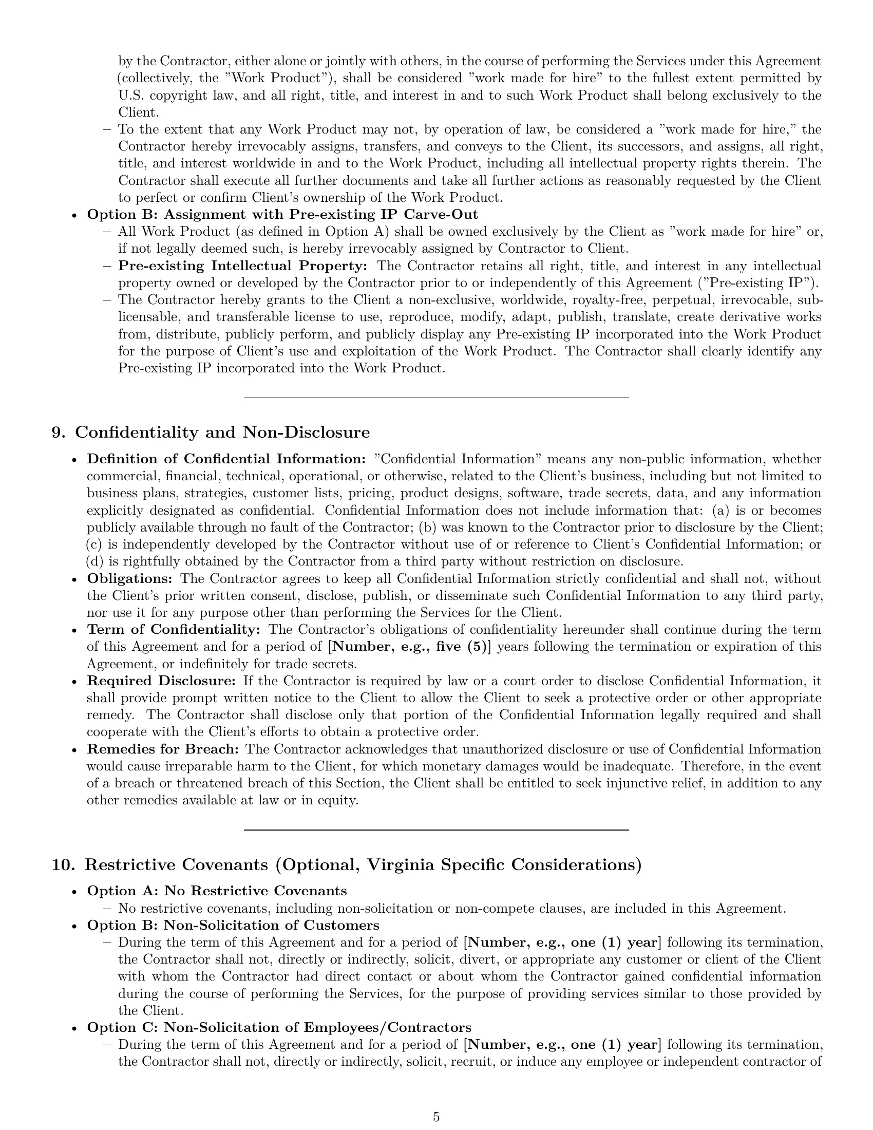 Preview page 5 of Pro Virginia independent contractor agreement template