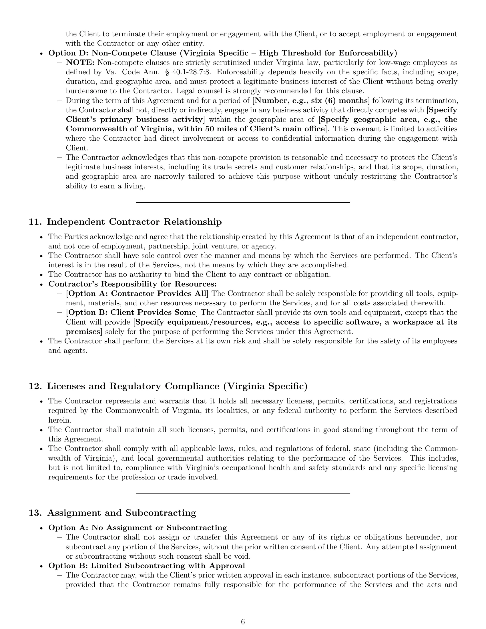 Preview page 6 of Pro Virginia independent contractor agreement template