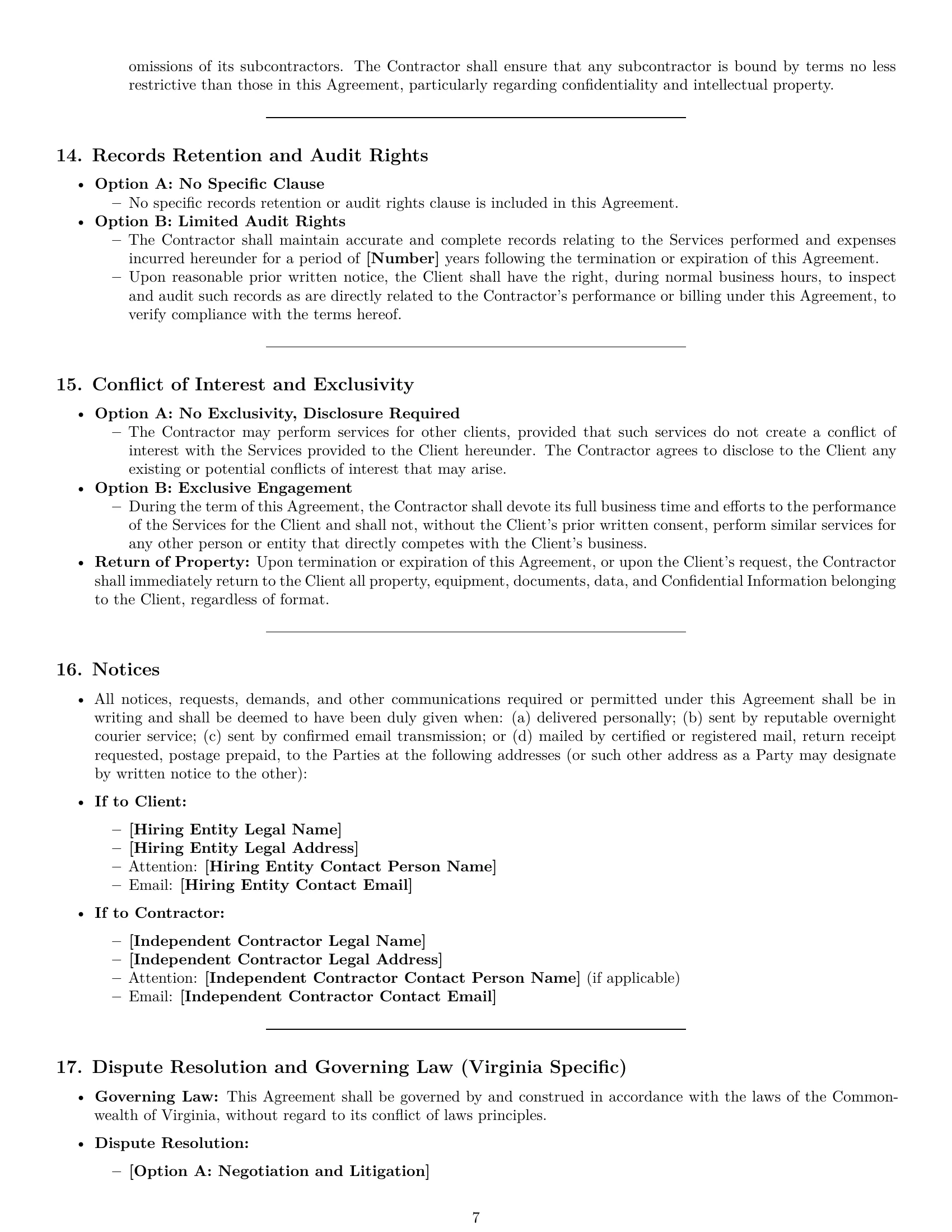 Preview page 7 of Pro Virginia independent contractor agreement template