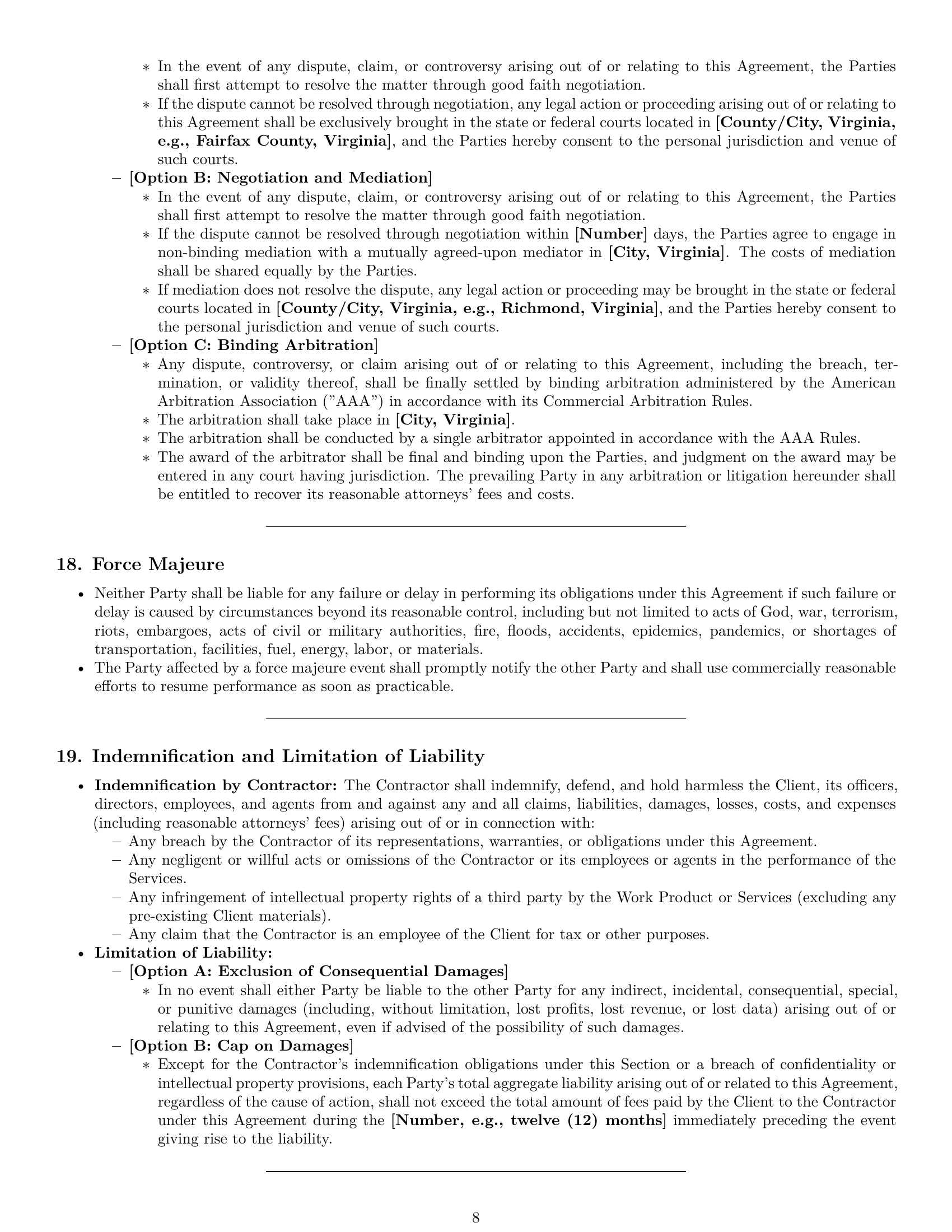 Preview page 8 of Pro Virginia independent contractor agreement template