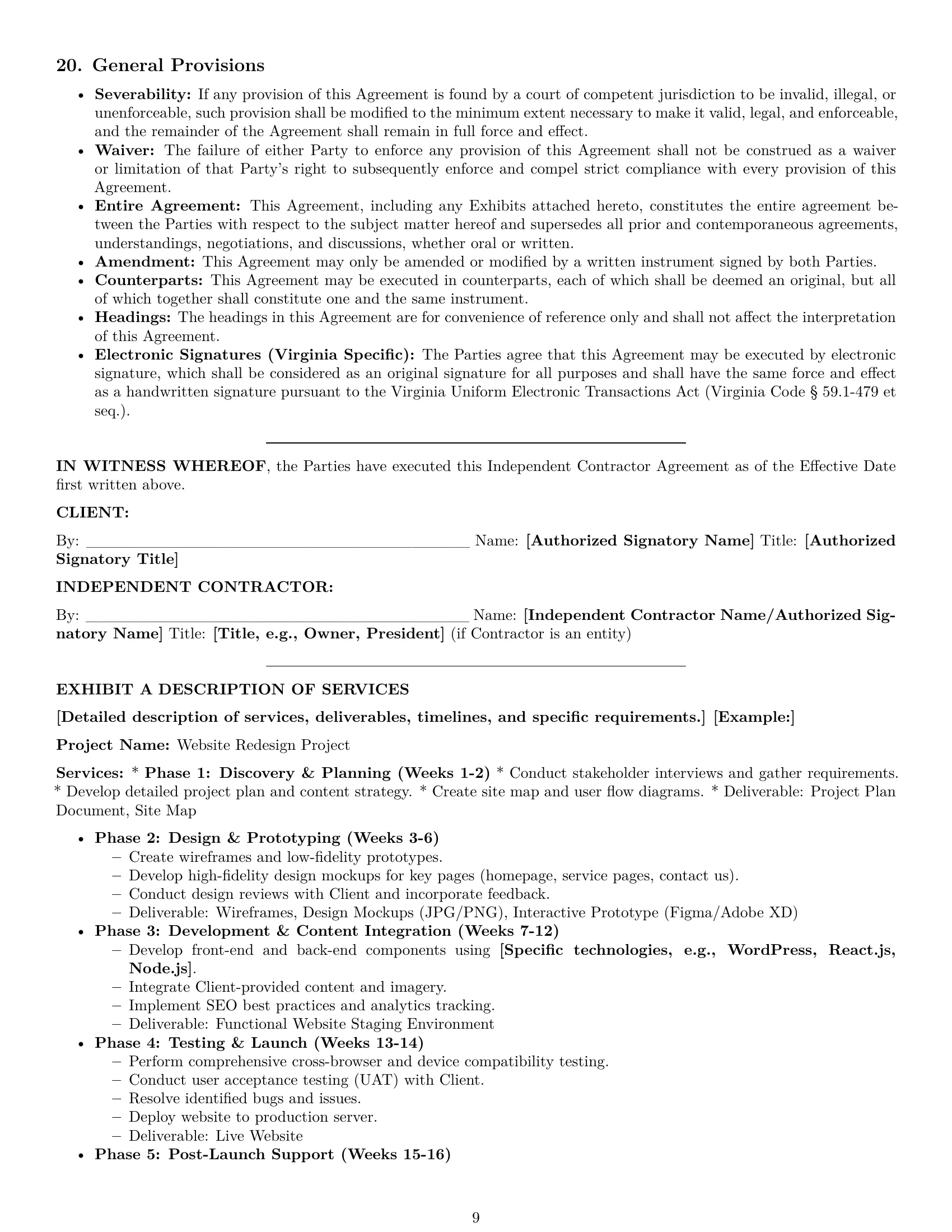 Preview page 9 of Pro Virginia independent contractor agreement template