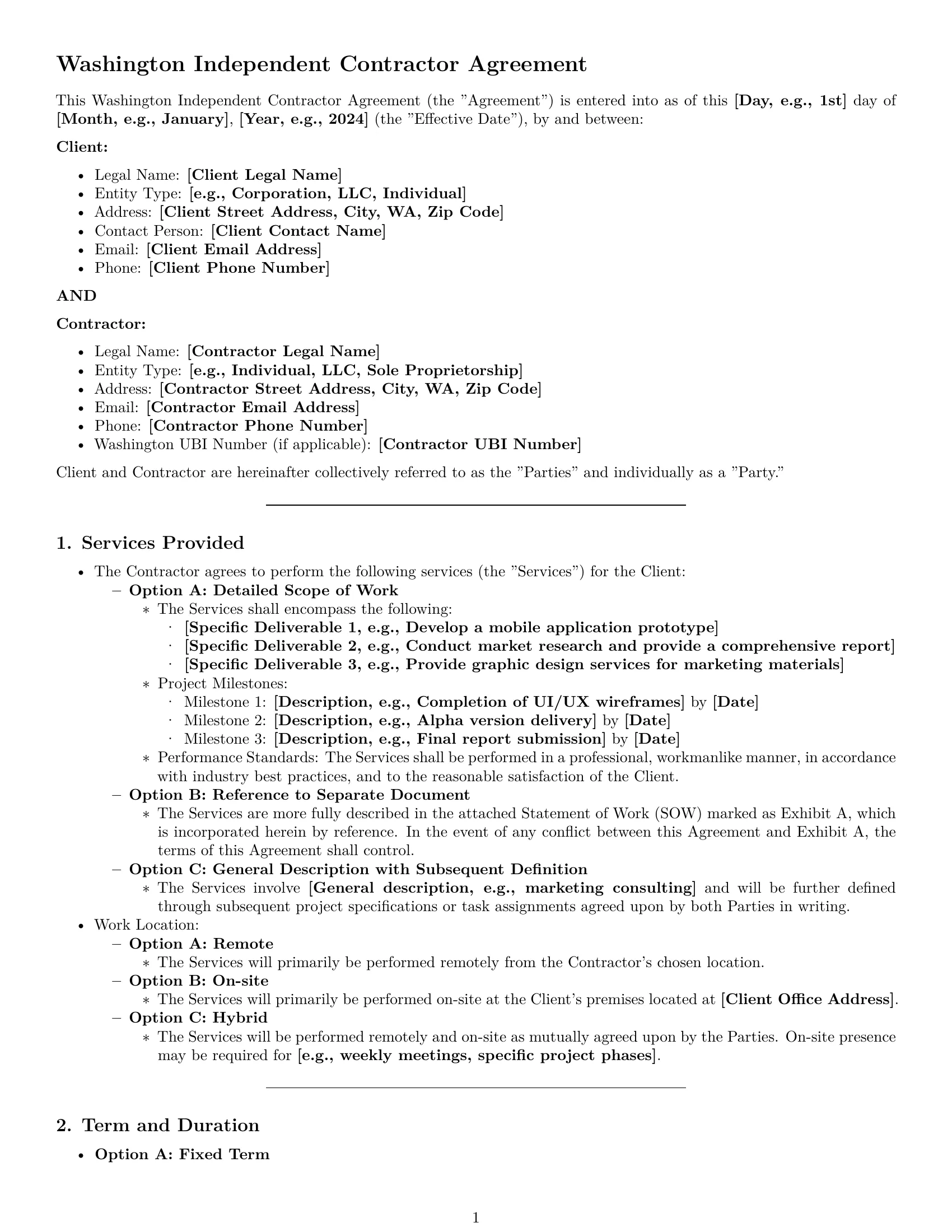 Preview page 1 of Pro Washington independent contractor agreement template