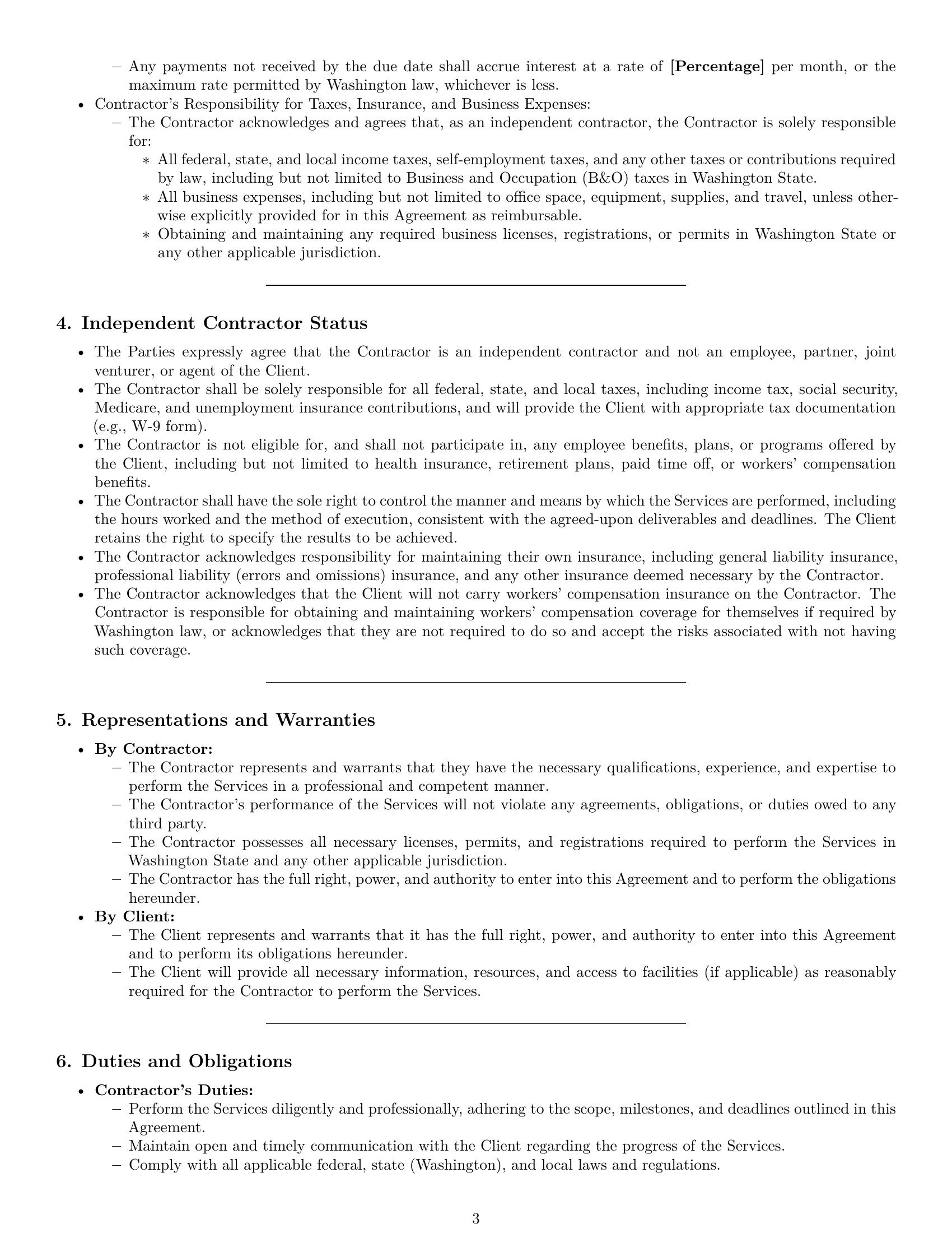Preview page 3 of Pro Washington independent contractor agreement template
