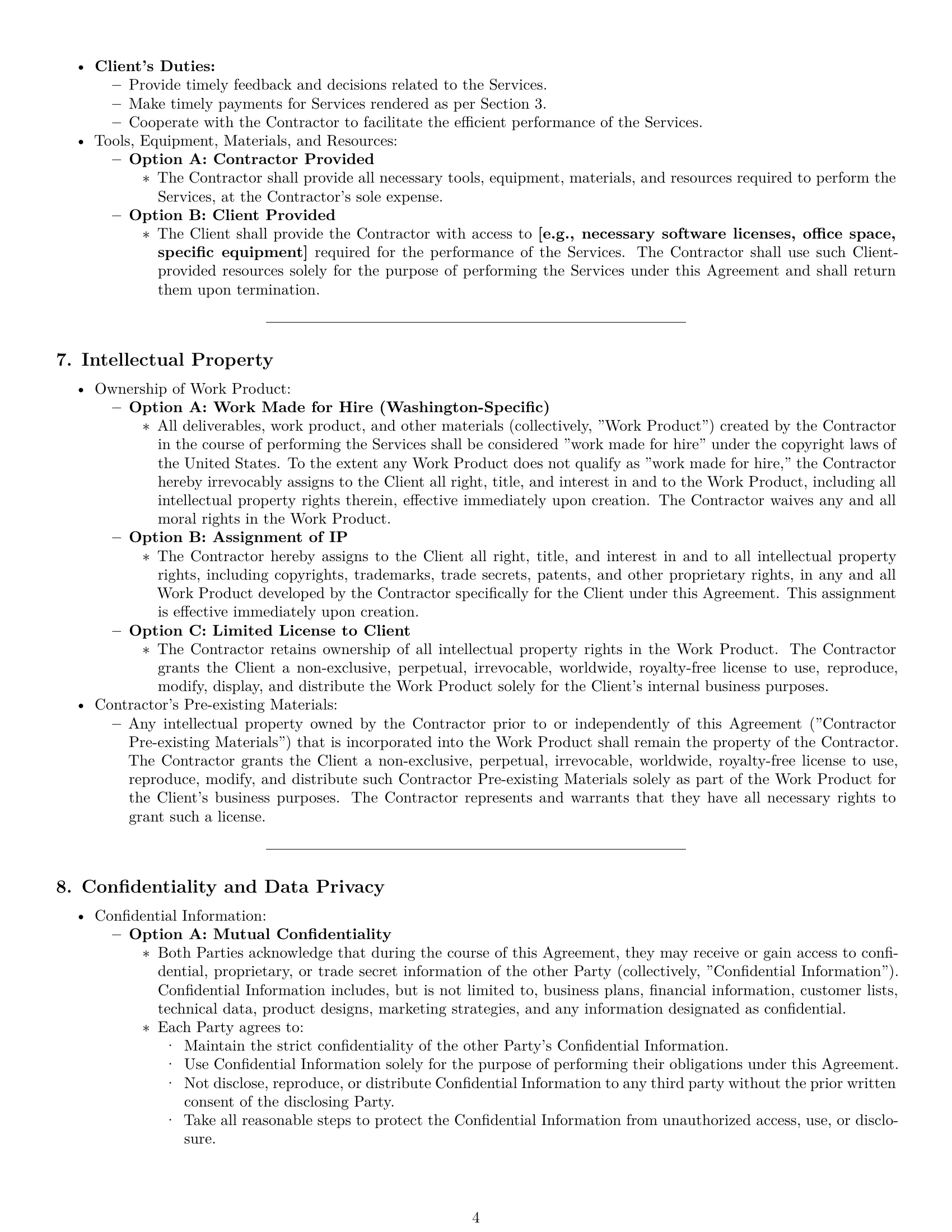 Preview page 4 of Pro Washington independent contractor agreement template
