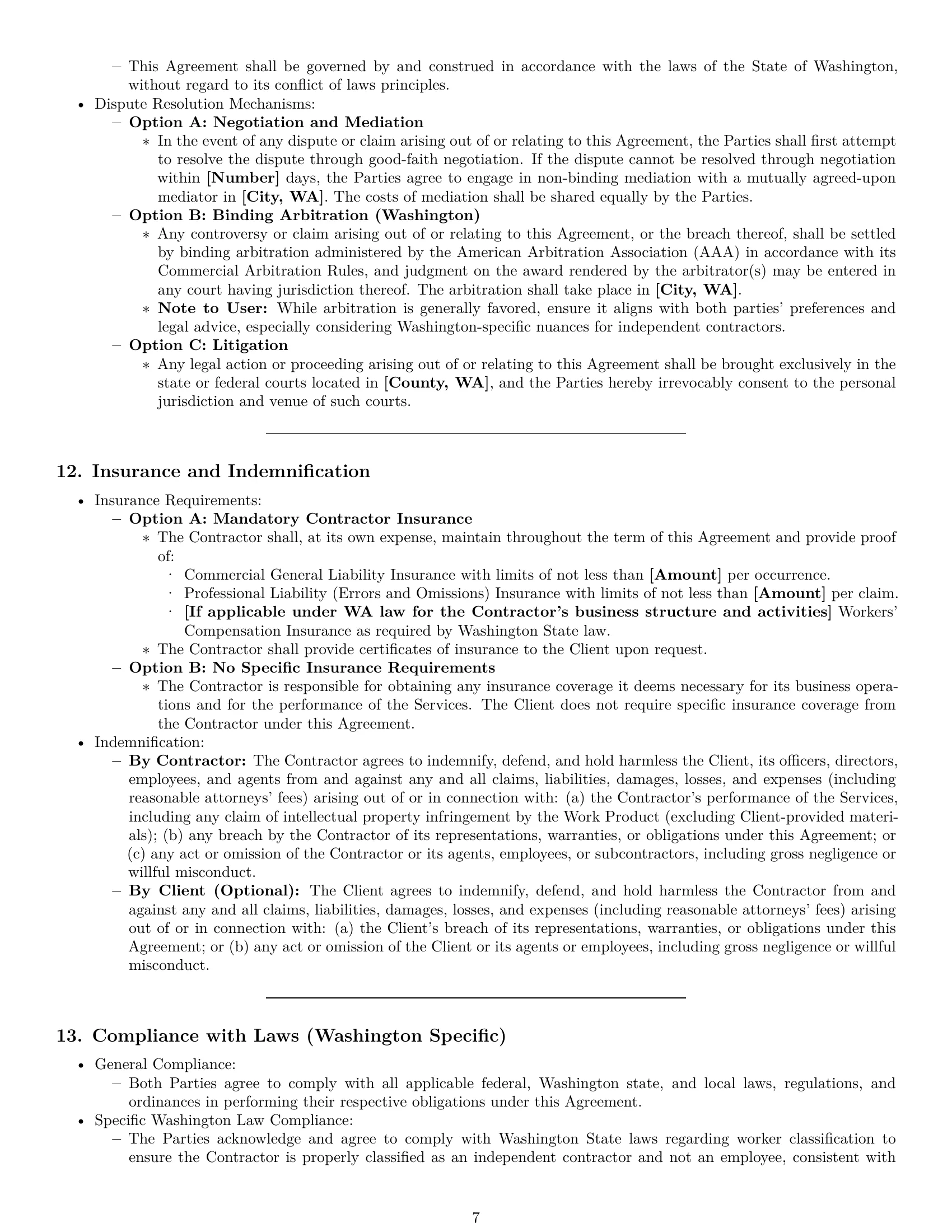 Preview page 7 of Pro Washington independent contractor agreement template