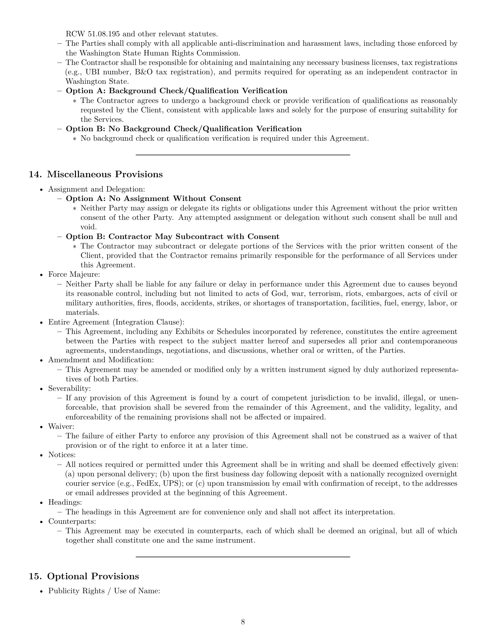 Preview page 8 of Pro Washington independent contractor agreement template