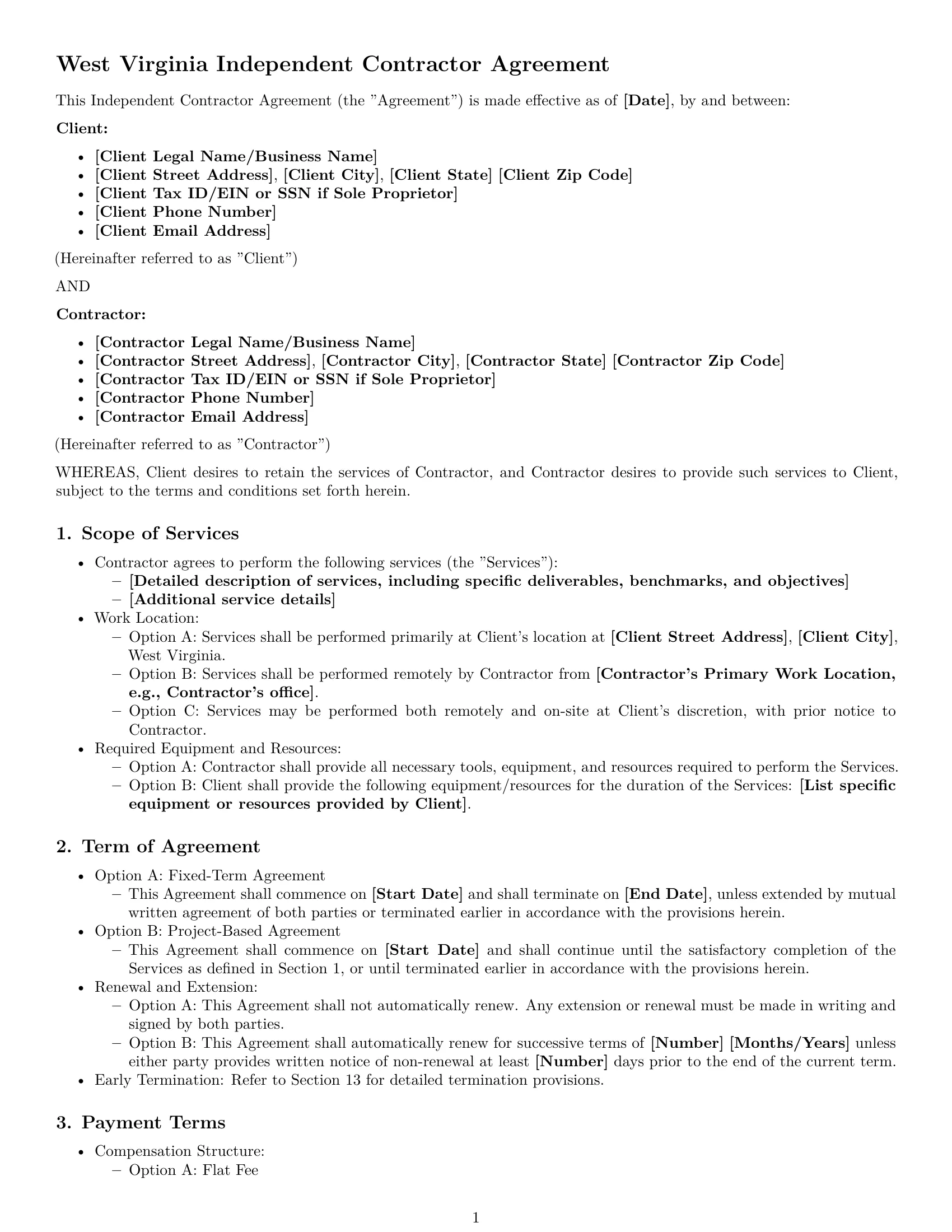 Preview page 1 of Pro West Virginia independent contractor agreement template