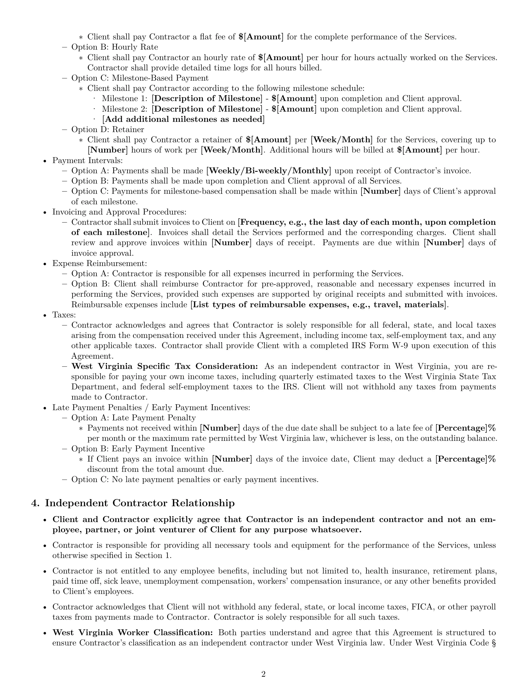 Preview page 2 of Pro West Virginia independent contractor agreement template