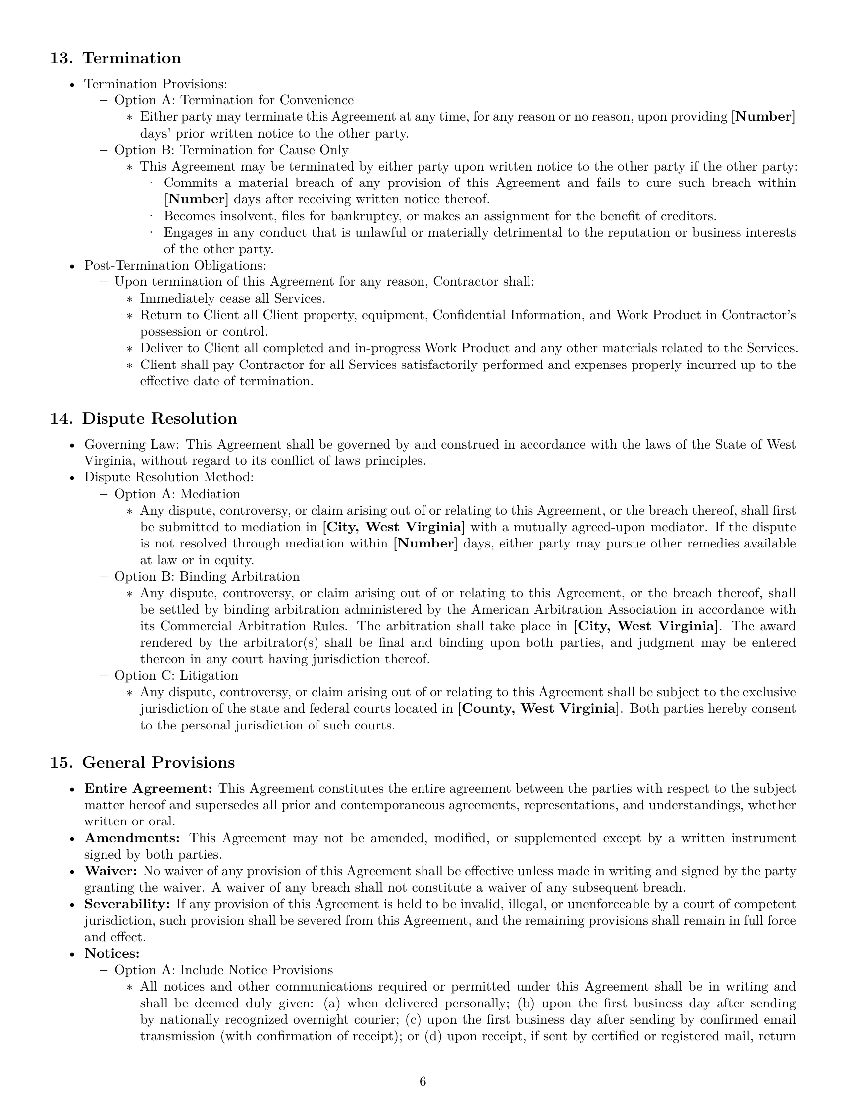 Preview page 6 of Pro West Virginia independent contractor agreement template