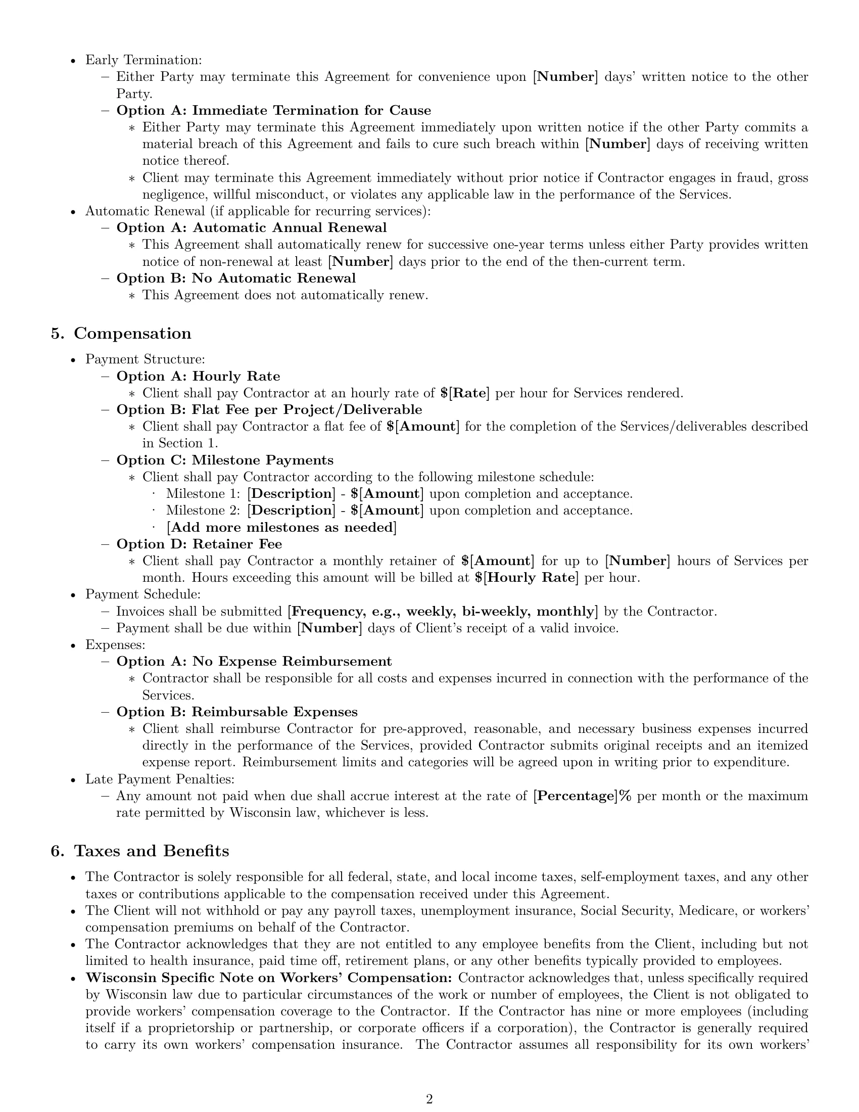 Preview page 2 of Pro Wisconsin independent contractor agreement template