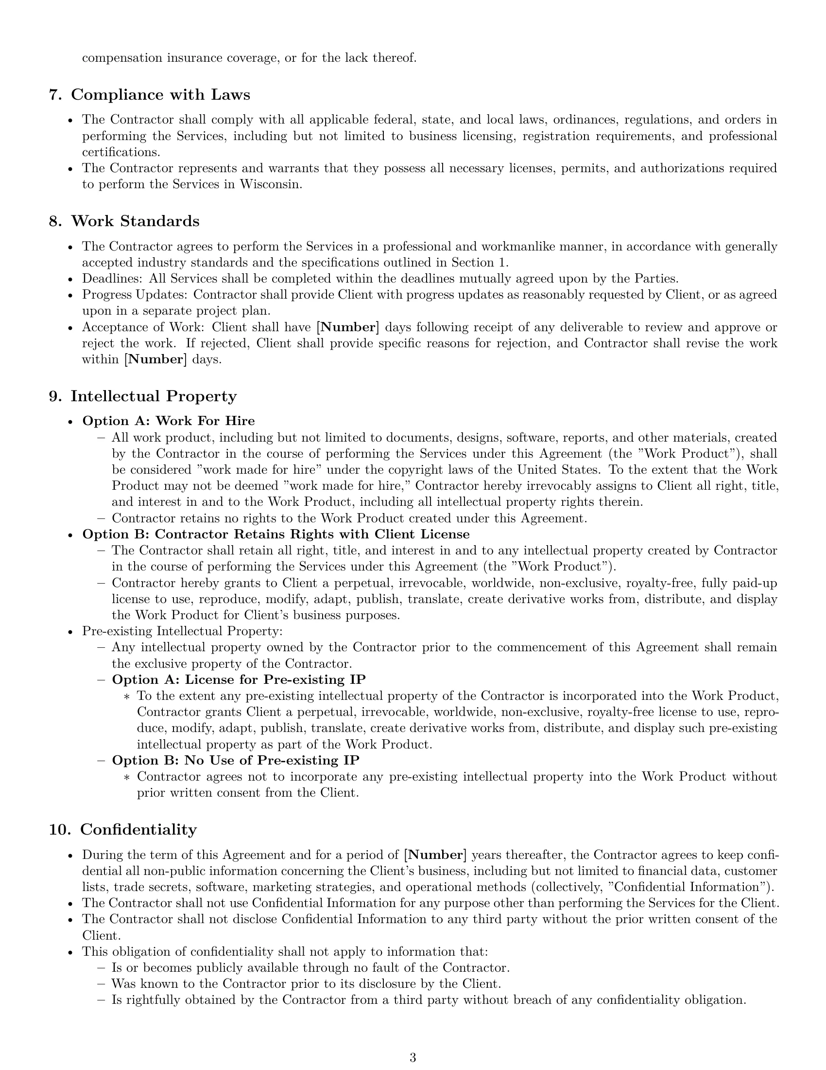 Preview page 3 of Pro Wisconsin independent contractor agreement template