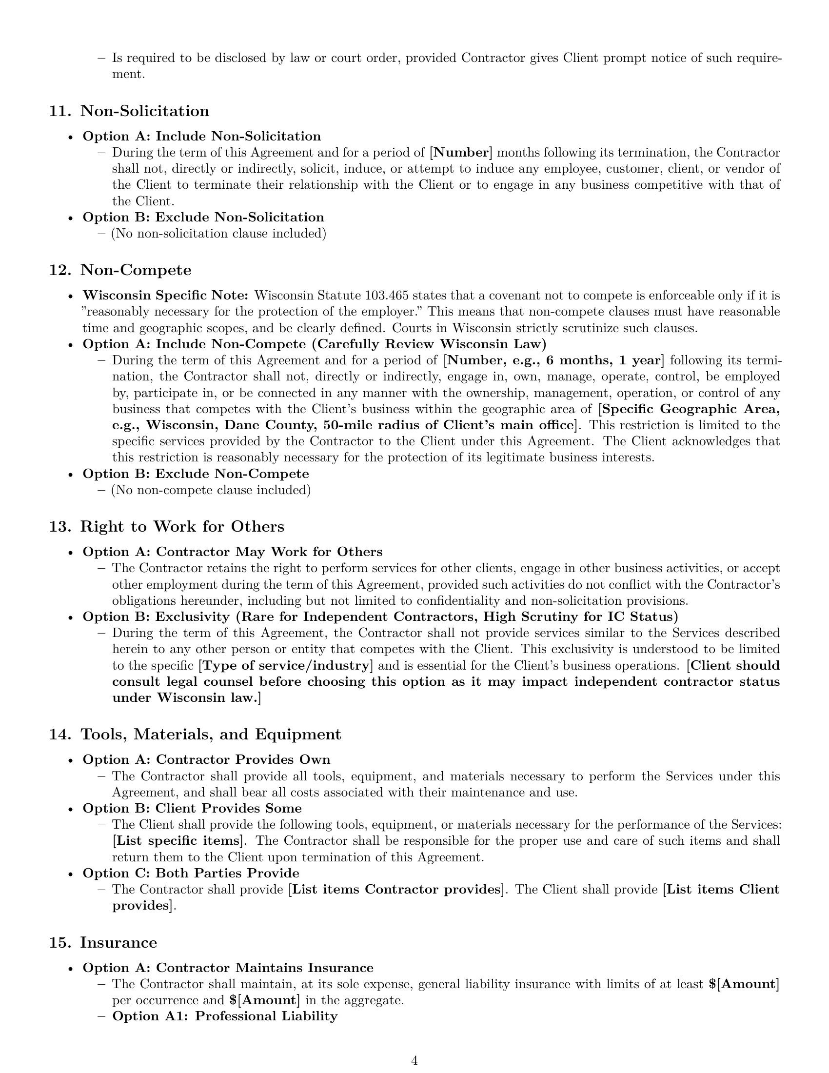 Preview page 4 of Pro Wisconsin independent contractor agreement template