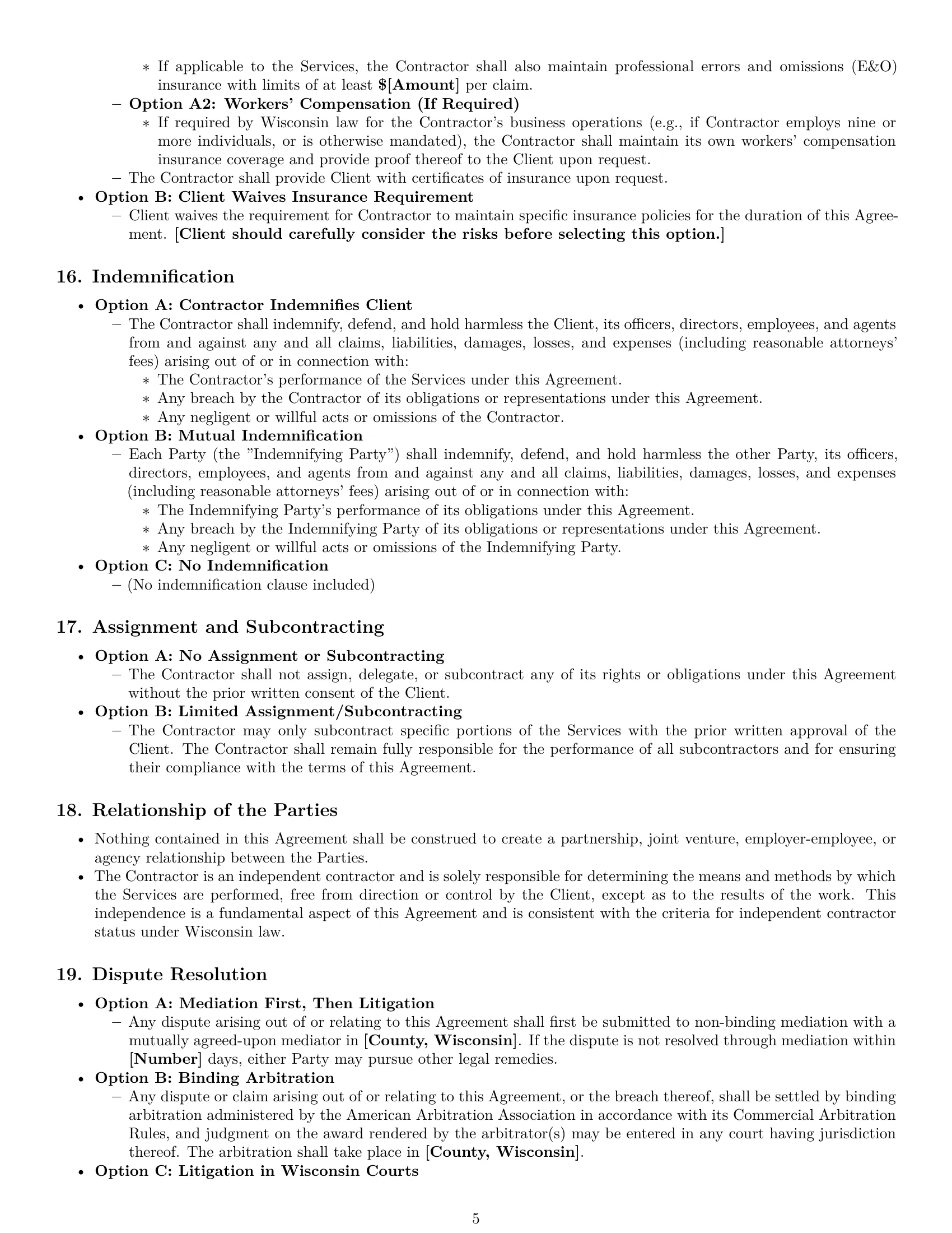 Preview page 5 of Pro Wisconsin independent contractor agreement template