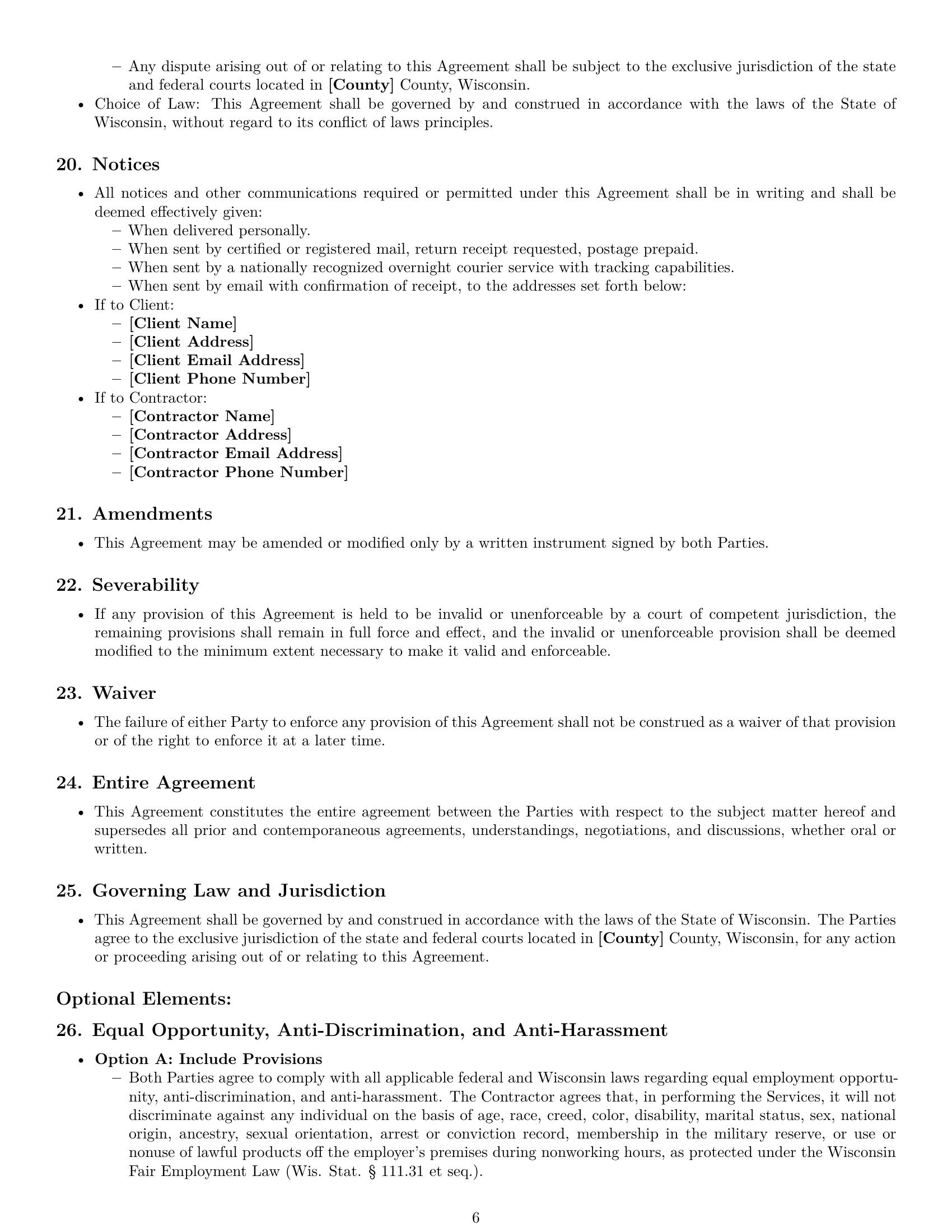 Preview page 6 of Pro Wisconsin independent contractor agreement template