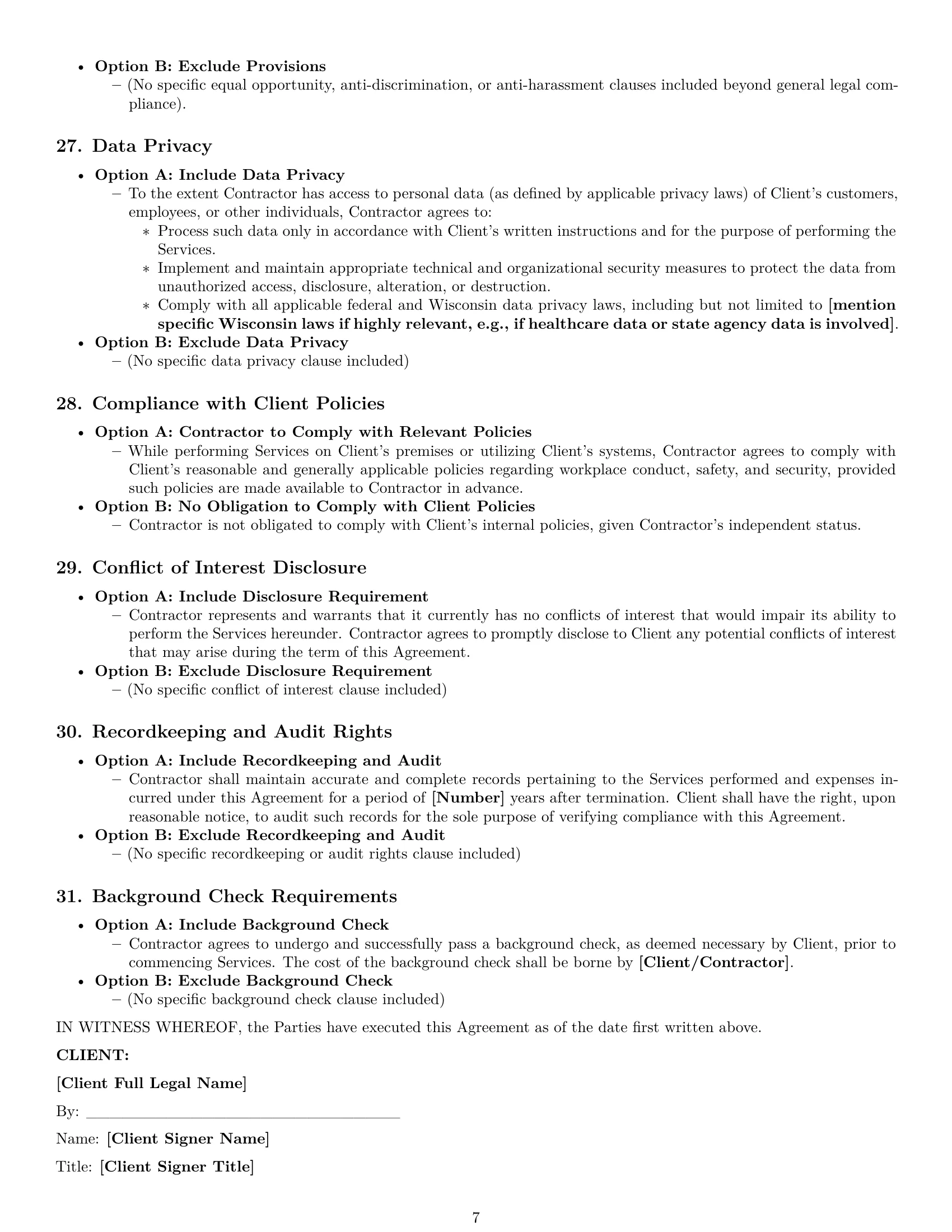 Preview page 7 of Pro Wisconsin independent contractor agreement template