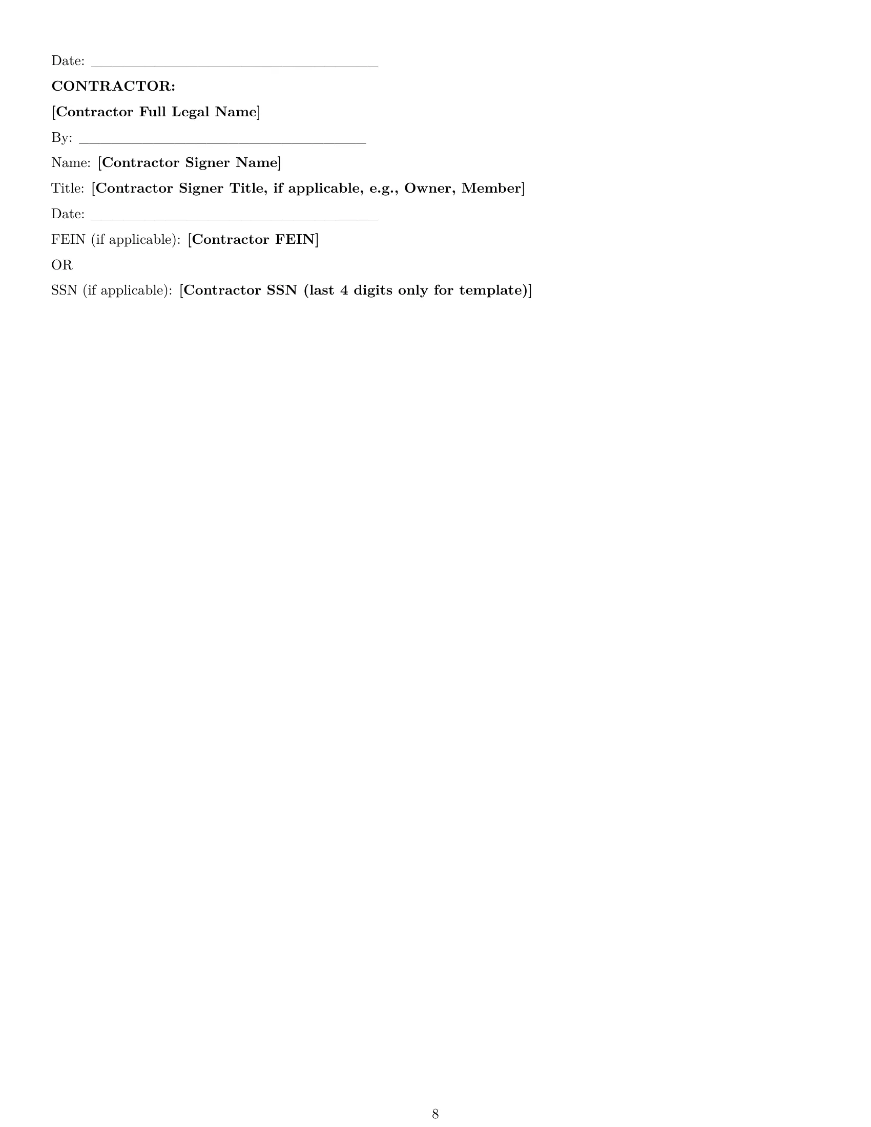 Preview page 8 of Pro Wisconsin independent contractor agreement template