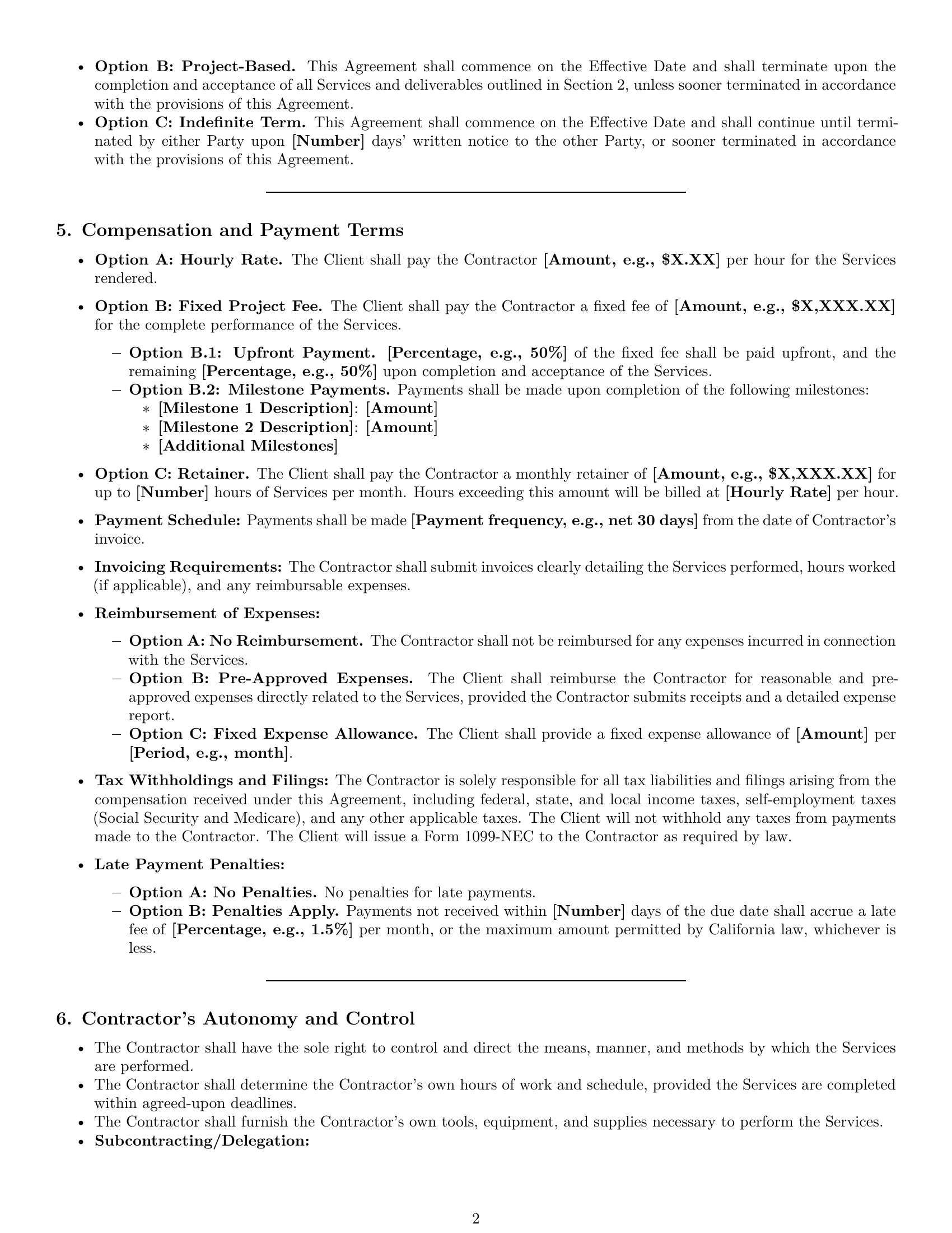 Preview page 2 of Pro California independent contractor agreement template