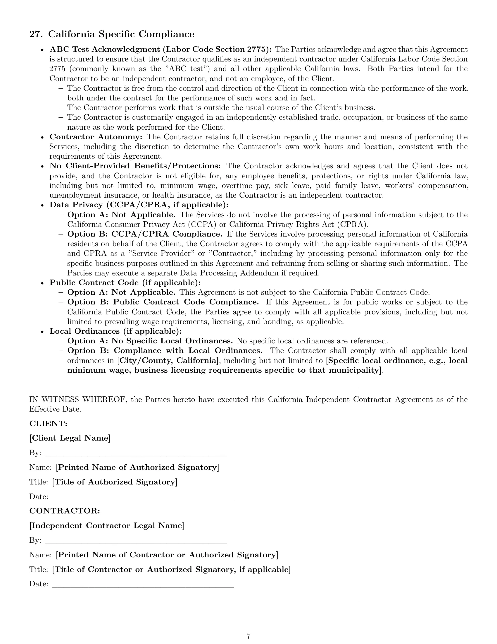 Preview page 7 of Pro California independent contractor agreement template