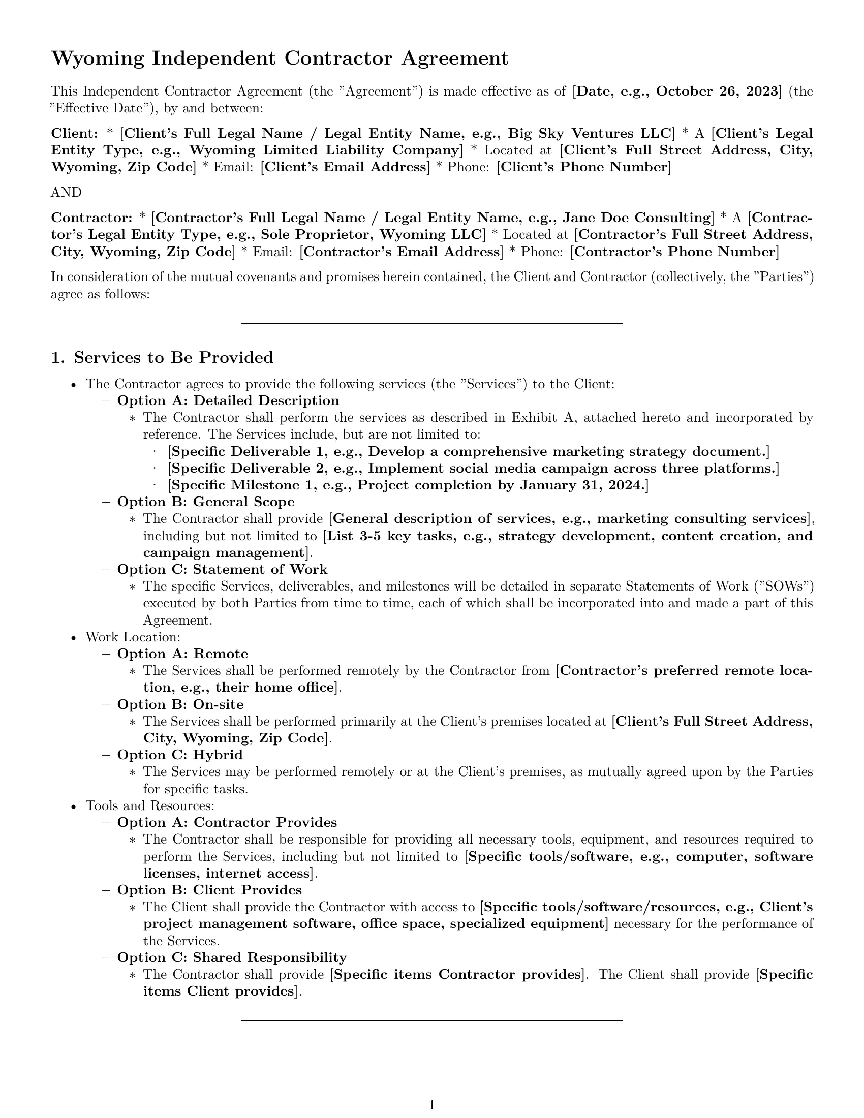 Preview page 1 of Pro Wyoming independent contractor agreement template