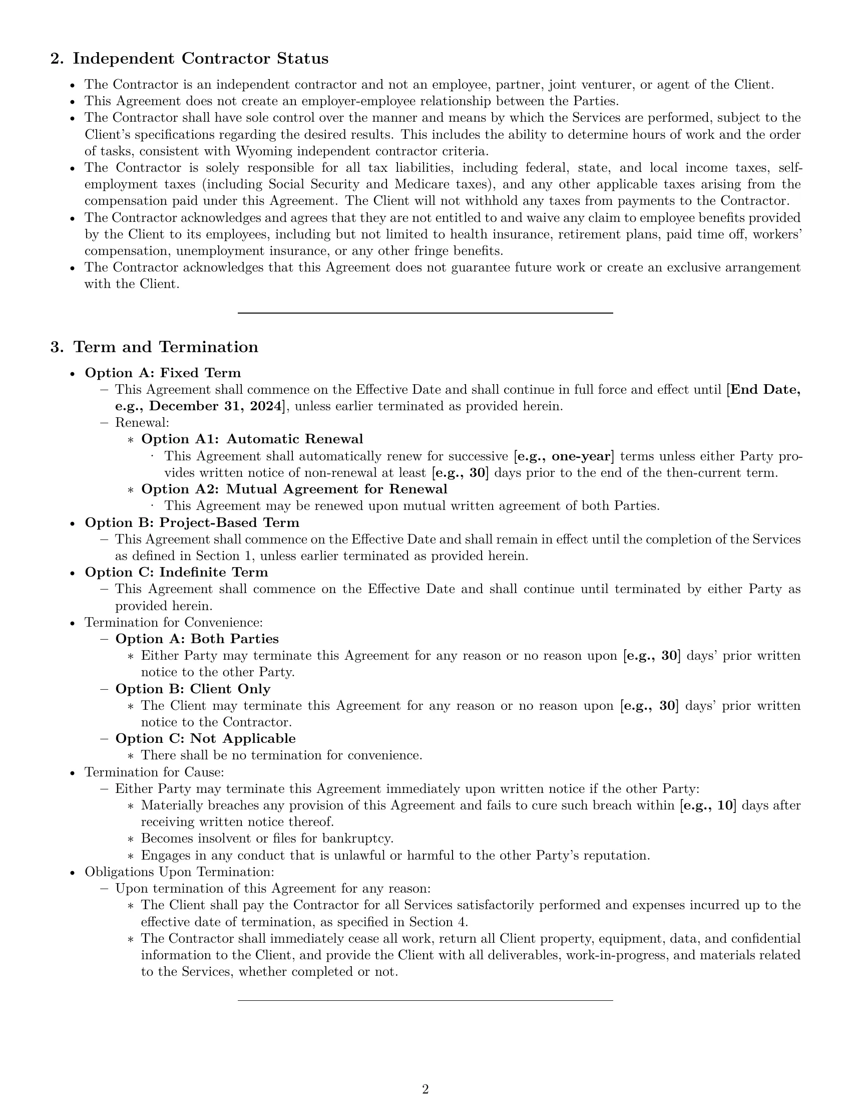 Preview page 2 of Pro Wyoming independent contractor agreement template
