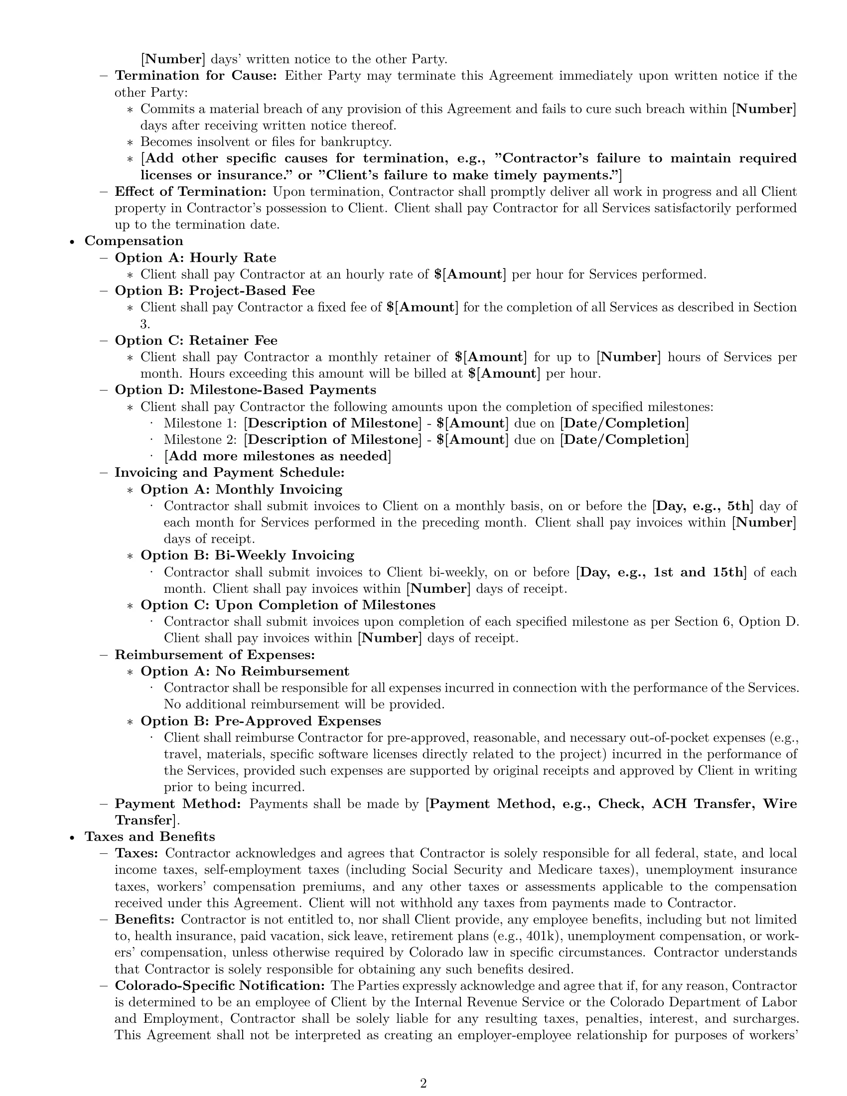 Preview page 2 of Pro Colorado independent contractor agreement template