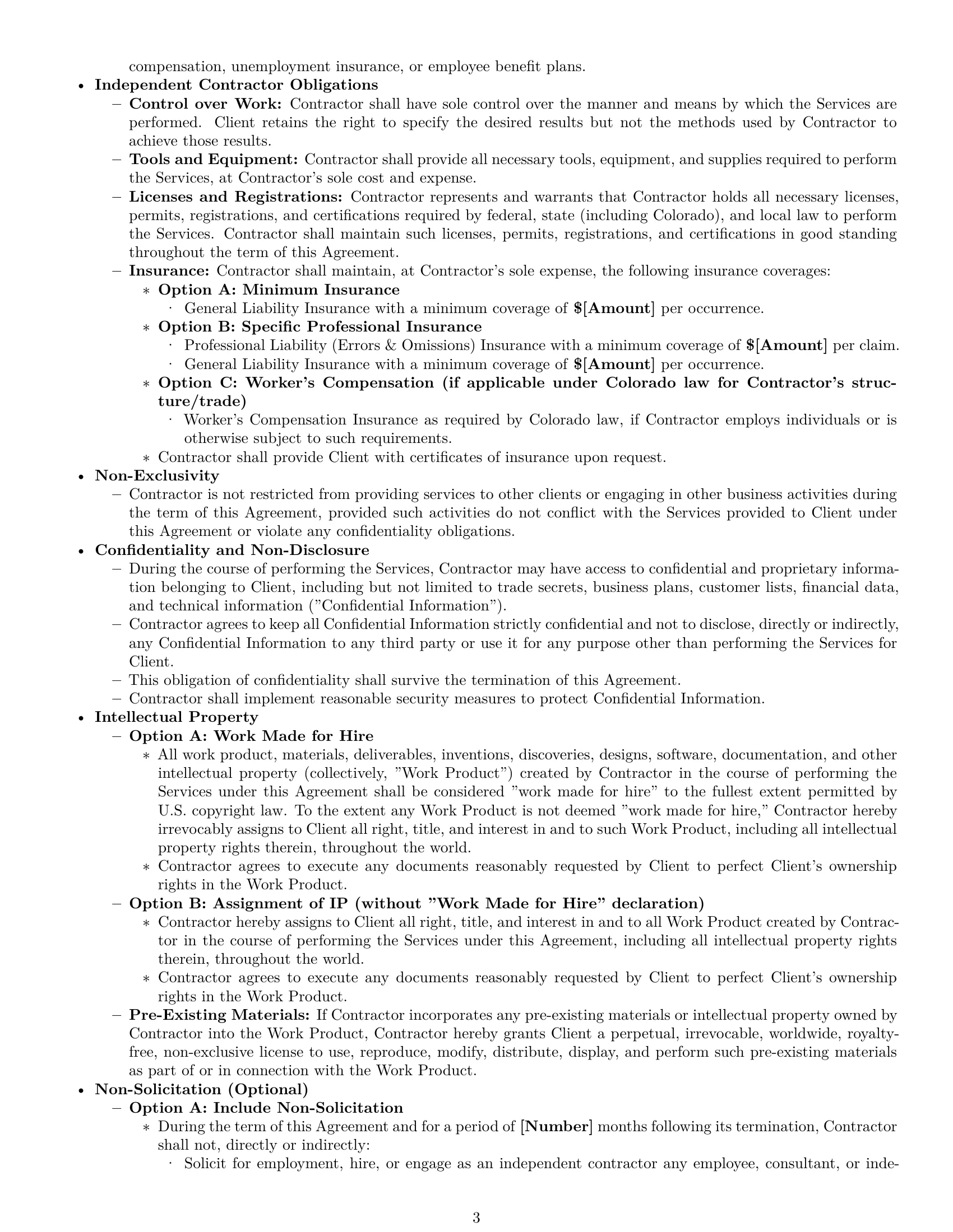Preview page 3 of Pro Colorado independent contractor agreement template