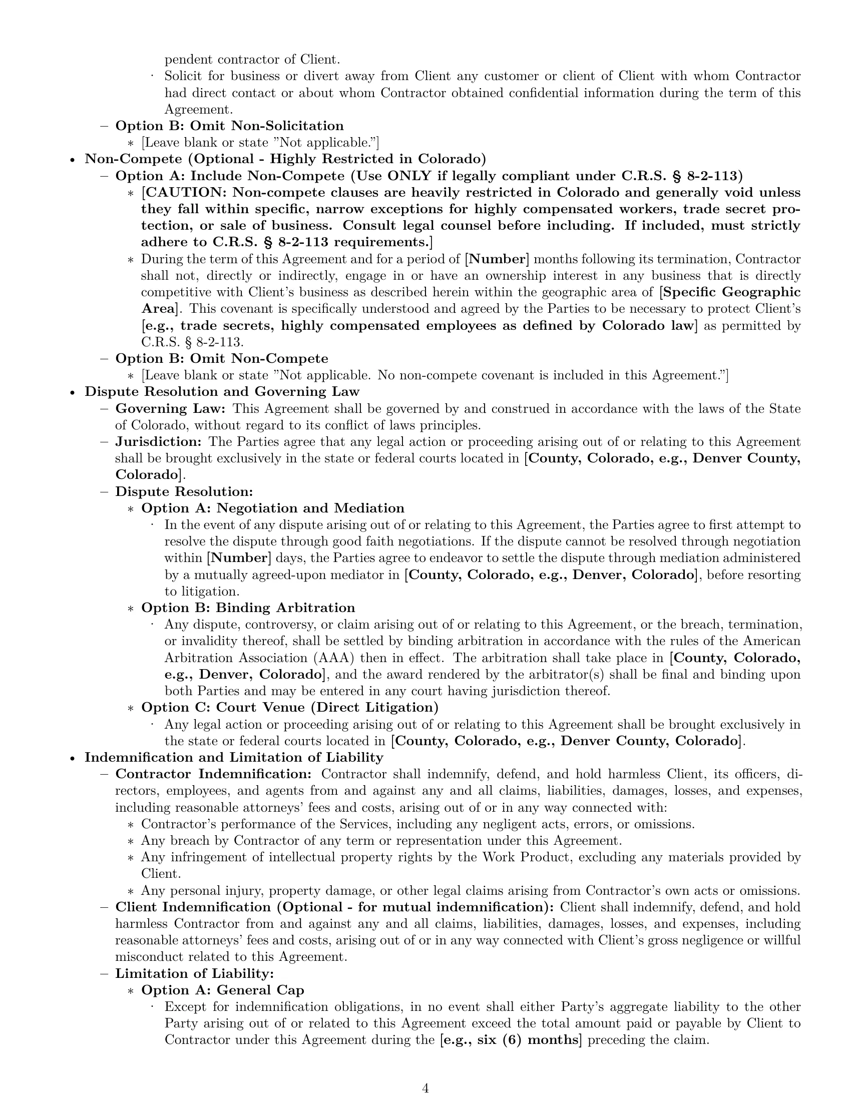 Preview page 4 of Pro Colorado independent contractor agreement template