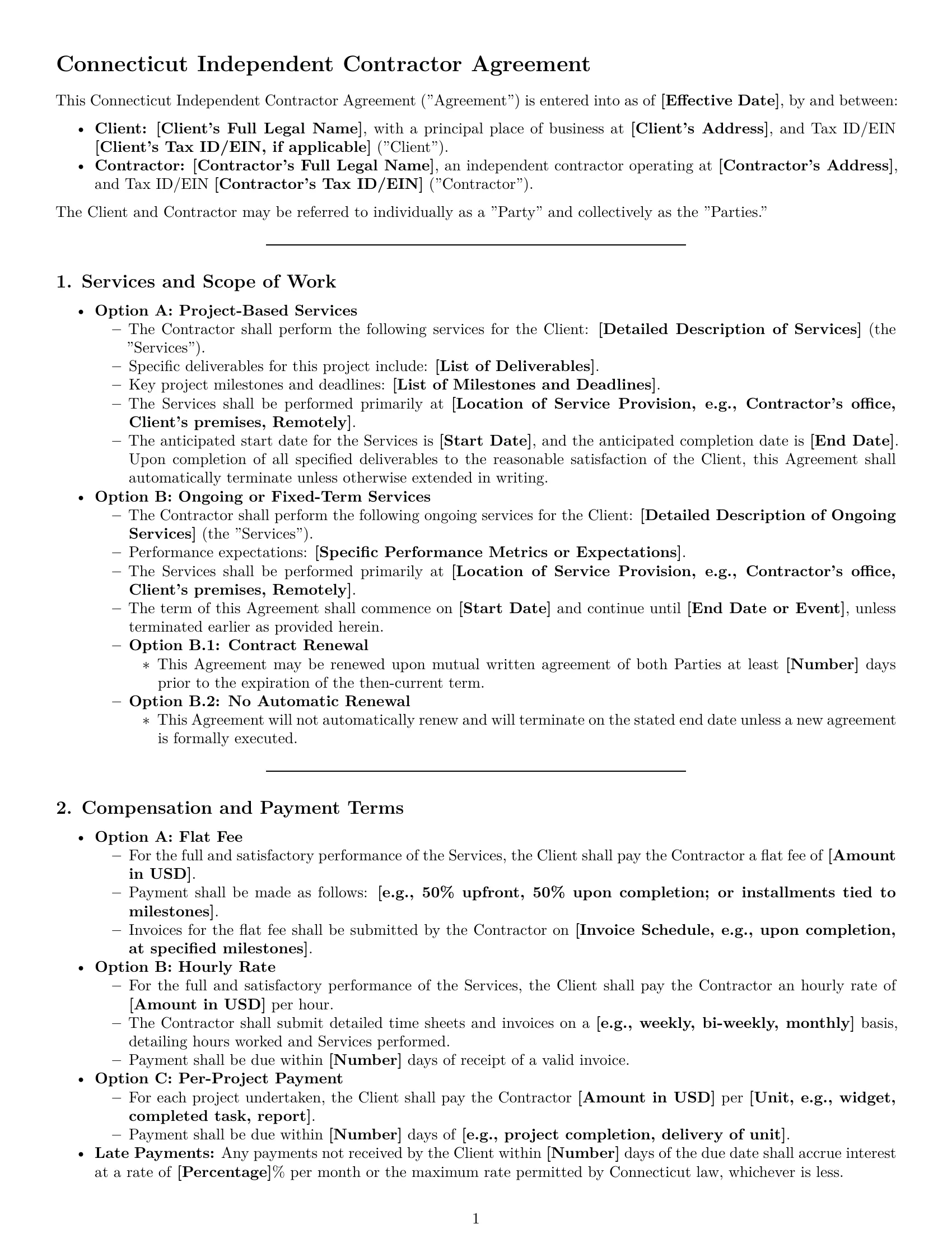 Preview page 1 of Pro Connecticut independent contractor agreement template