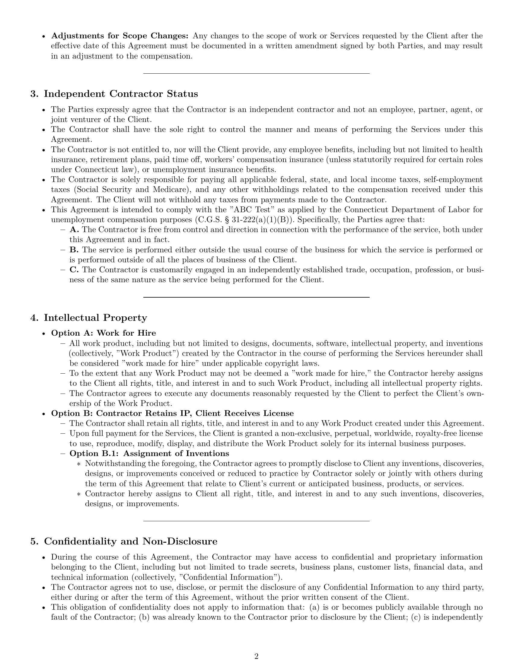 Preview page 2 of Pro Connecticut independent contractor agreement template