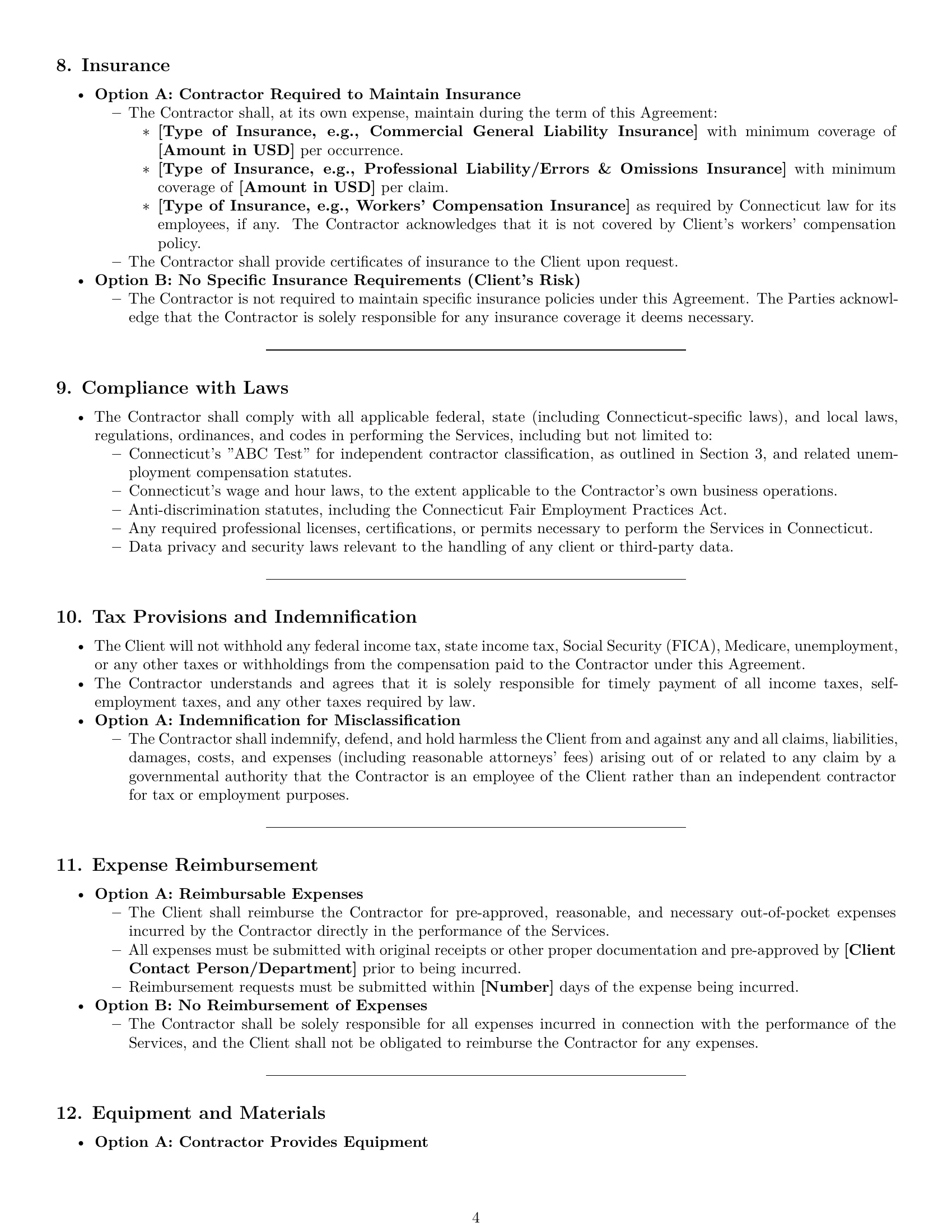 Preview page 4 of Pro Connecticut independent contractor agreement template