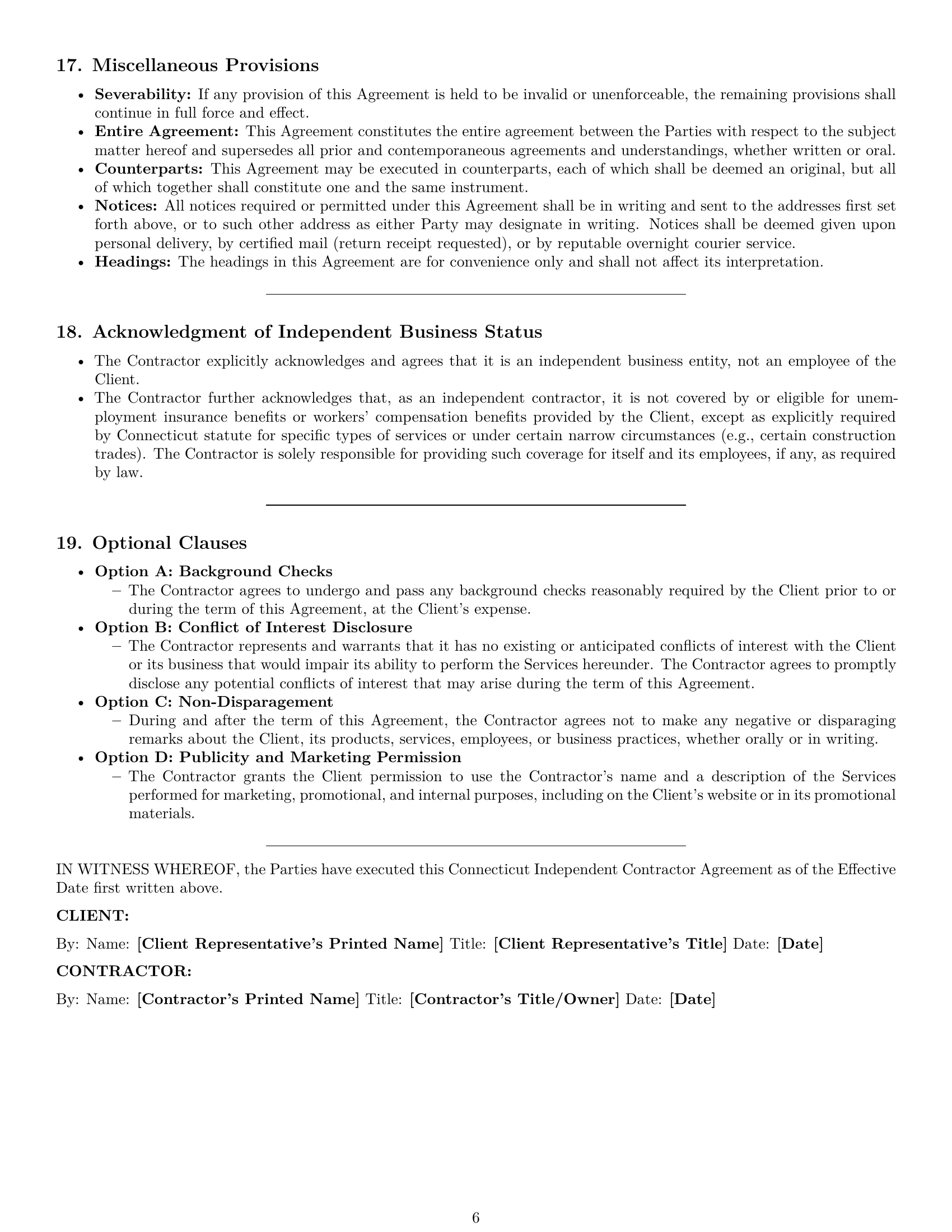Preview page 6 of Pro Connecticut independent contractor agreement template