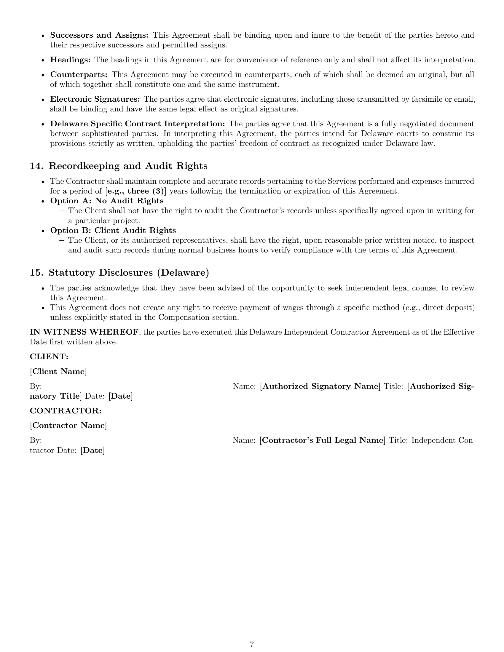 Preview page 7 of Pro Delaware independent contractor agreement template