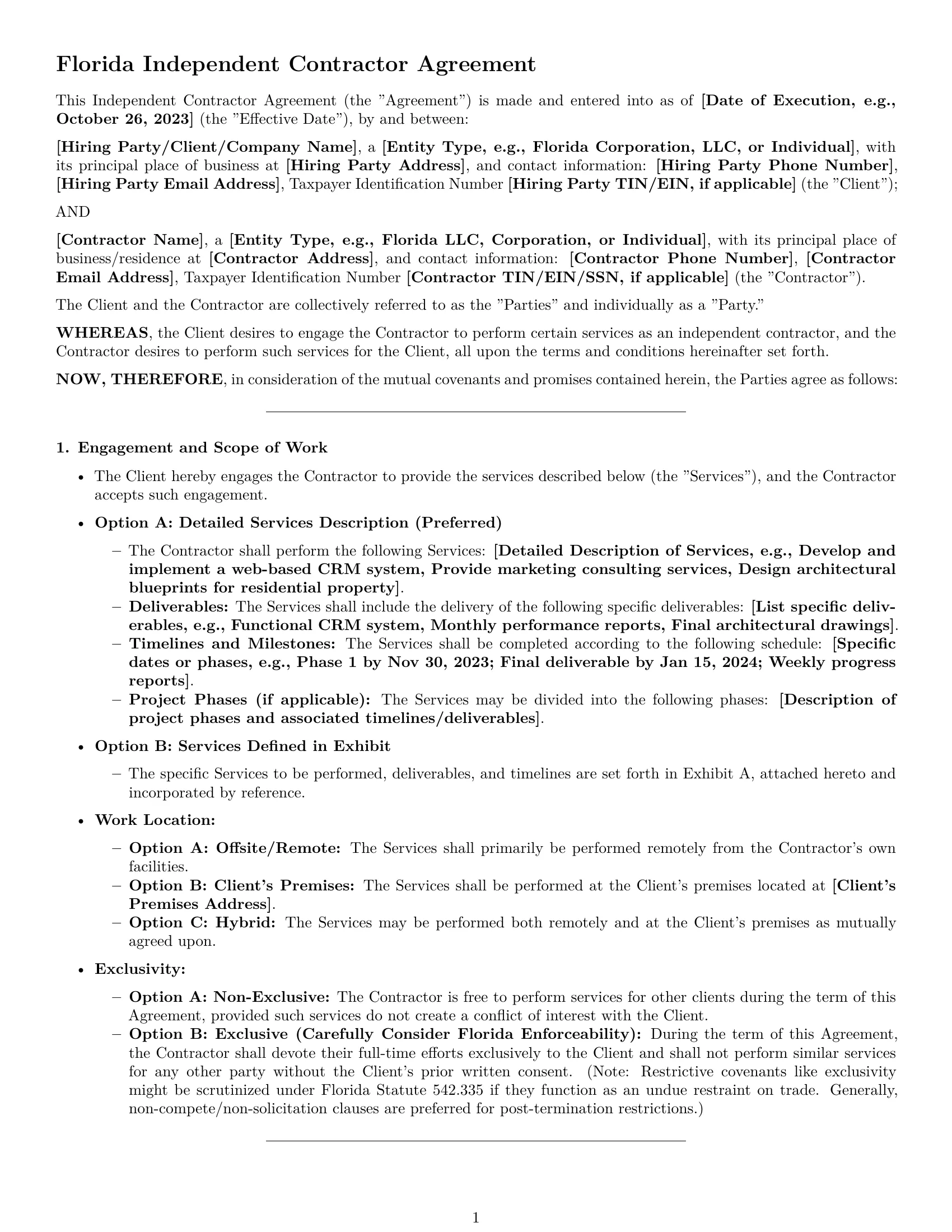 Preview page 1 of Pro Florida independent contractor agreement template