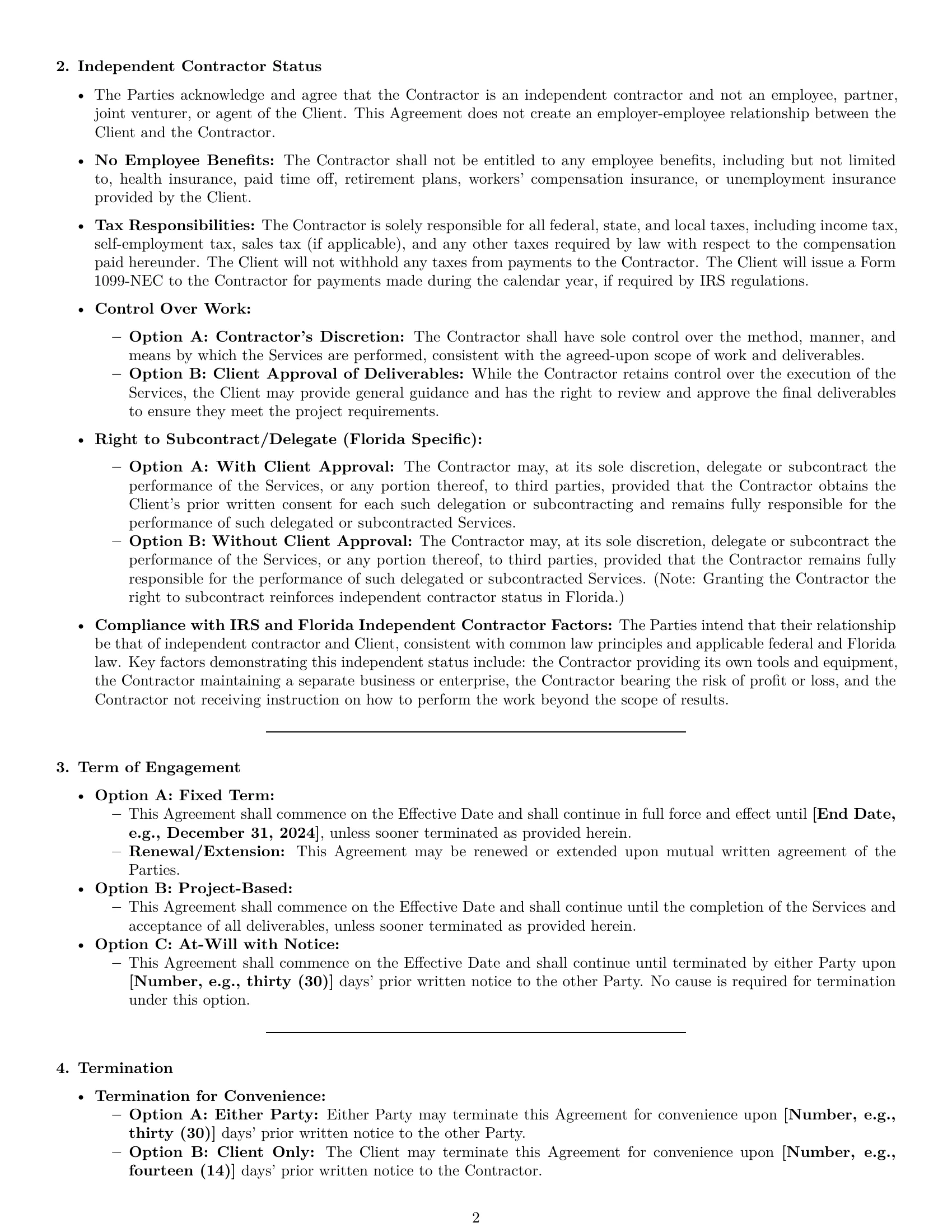 Preview page 2 of Pro Florida independent contractor agreement template
