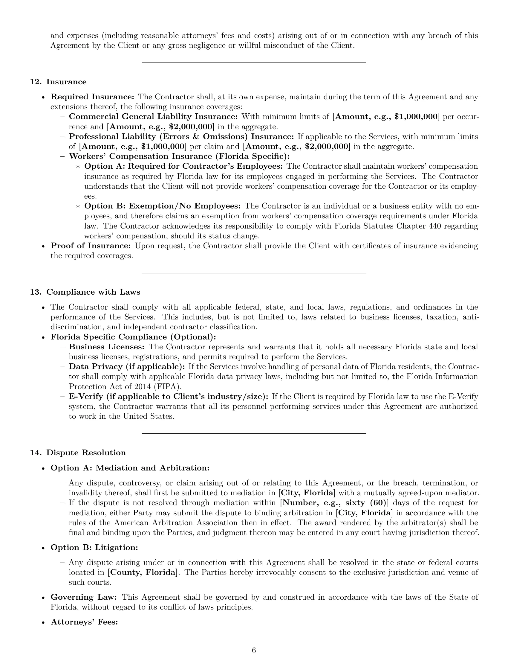 Preview page 6 of Pro Florida independent contractor agreement template